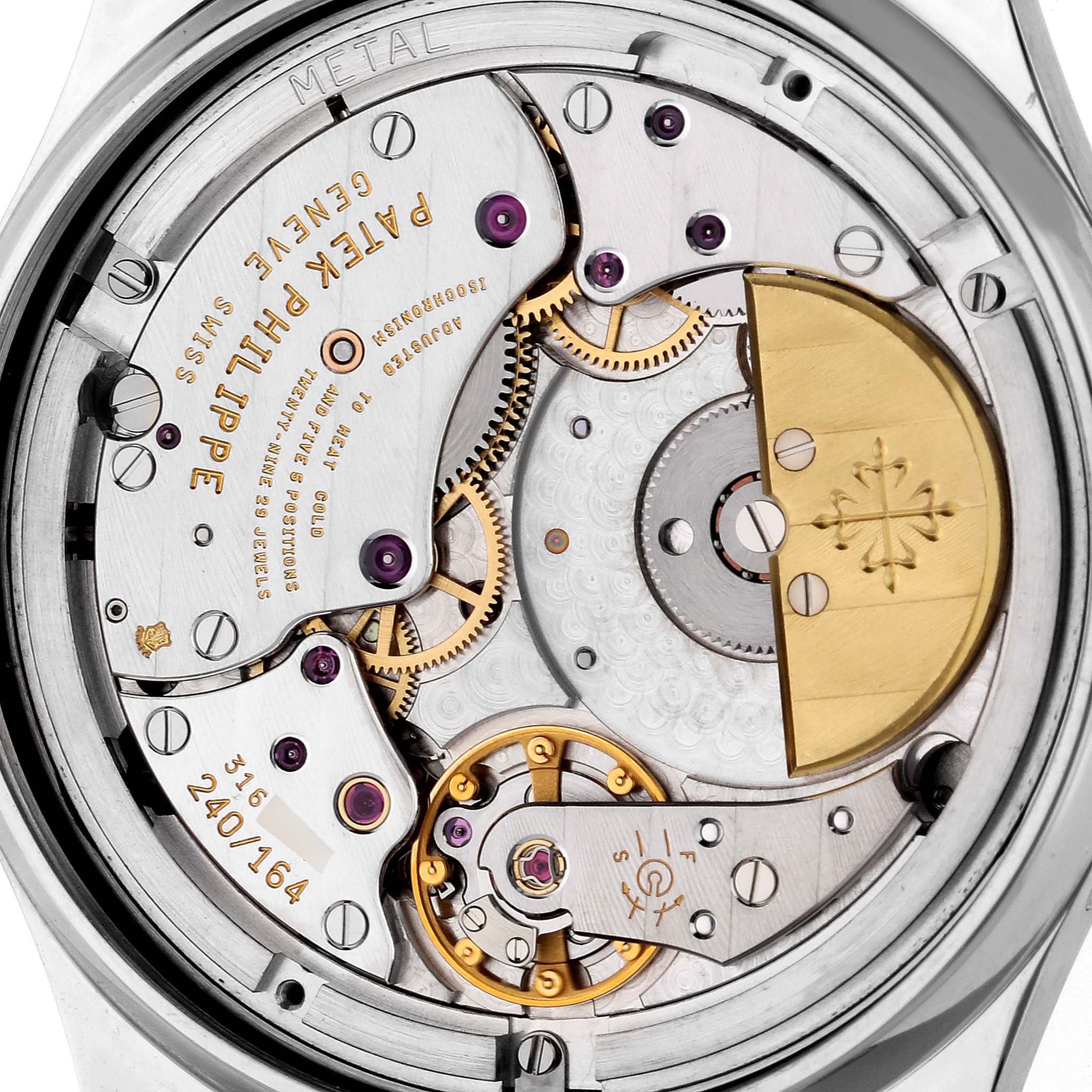 This image shows the intricate movement and components of the Patek Philippe Neptune 5085/1A-001 Men
s Stainless Steel Black Dial 5085/1A-001 Men
s Stainless Steel Black Dial model from the back.
