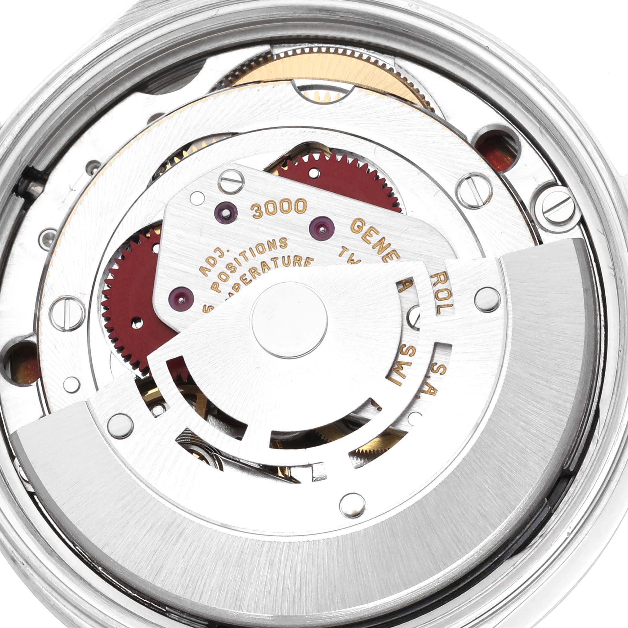 The image shows a close-up view of the internal mechanics of a Rolex Air-King 14000 Men's Stainless Steel Blue Dial 14000 Men's Stainless Steel Blue Dial watch movement.