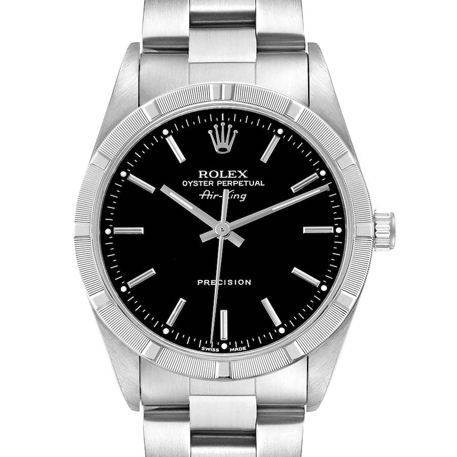 Rolex Air King Engine Turned Bezel Black Dial Steel Mens Watch 14010 Box Papers SwissWatchExpo