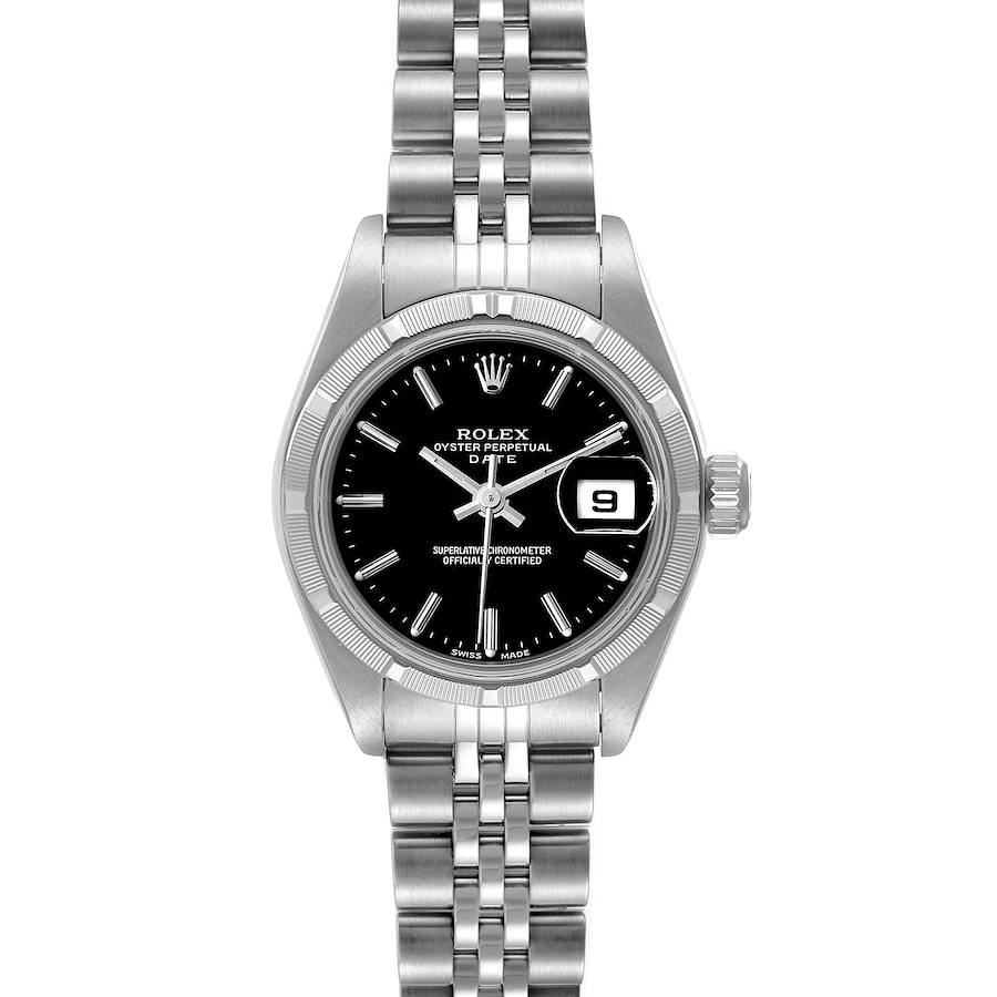 Rolex Date 26mm Stainless Steel Black Baton Dial Ladies Watch 79190 SwissWatchExpo