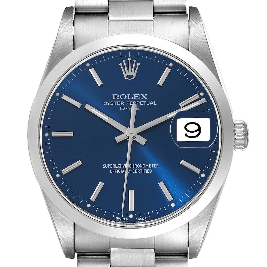 Rolex Date Blue Dial Smooth Bezel Steel Mens Watch 15200 SwissWatchExpo