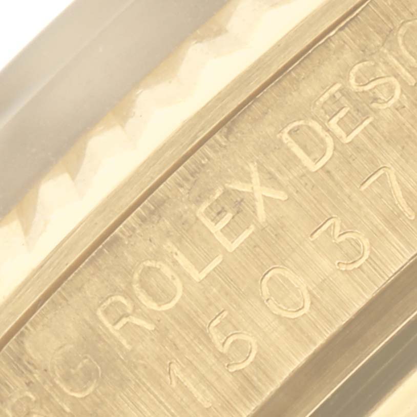 The image shows an engraved side view of the case indicating the model number for a Rolex Date 15037 Men's Yellow Gold Champagne Dial 15037 Men's Yellow Gold Champagne Dial watch.