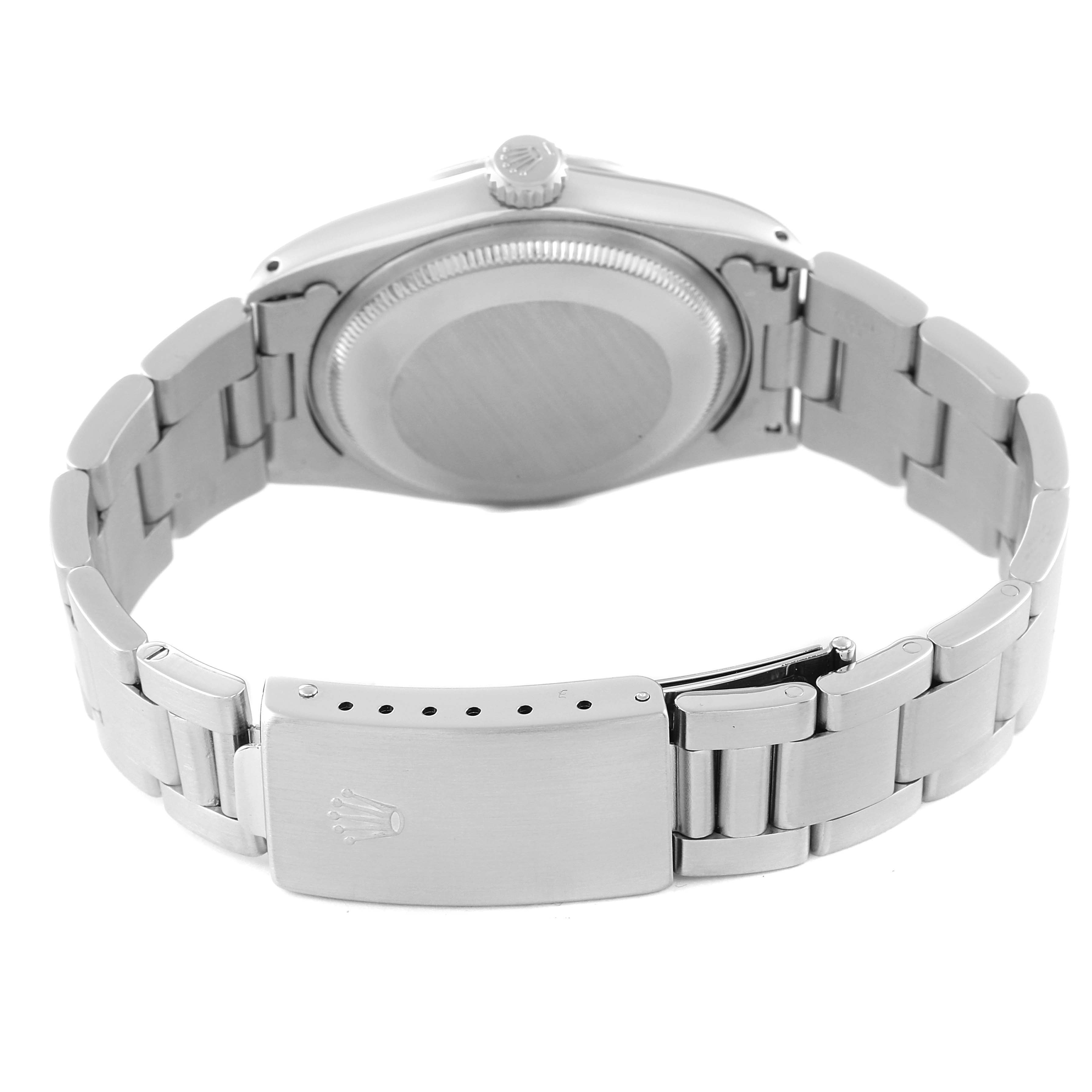 This image shows the back view of the Rolex Vintage Collection 1500 Men
s Stainless Steel Silver Dial 1500 Men
s Stainless Steel Silver Dial model watch, focusing on the case back and bracelet clasp.