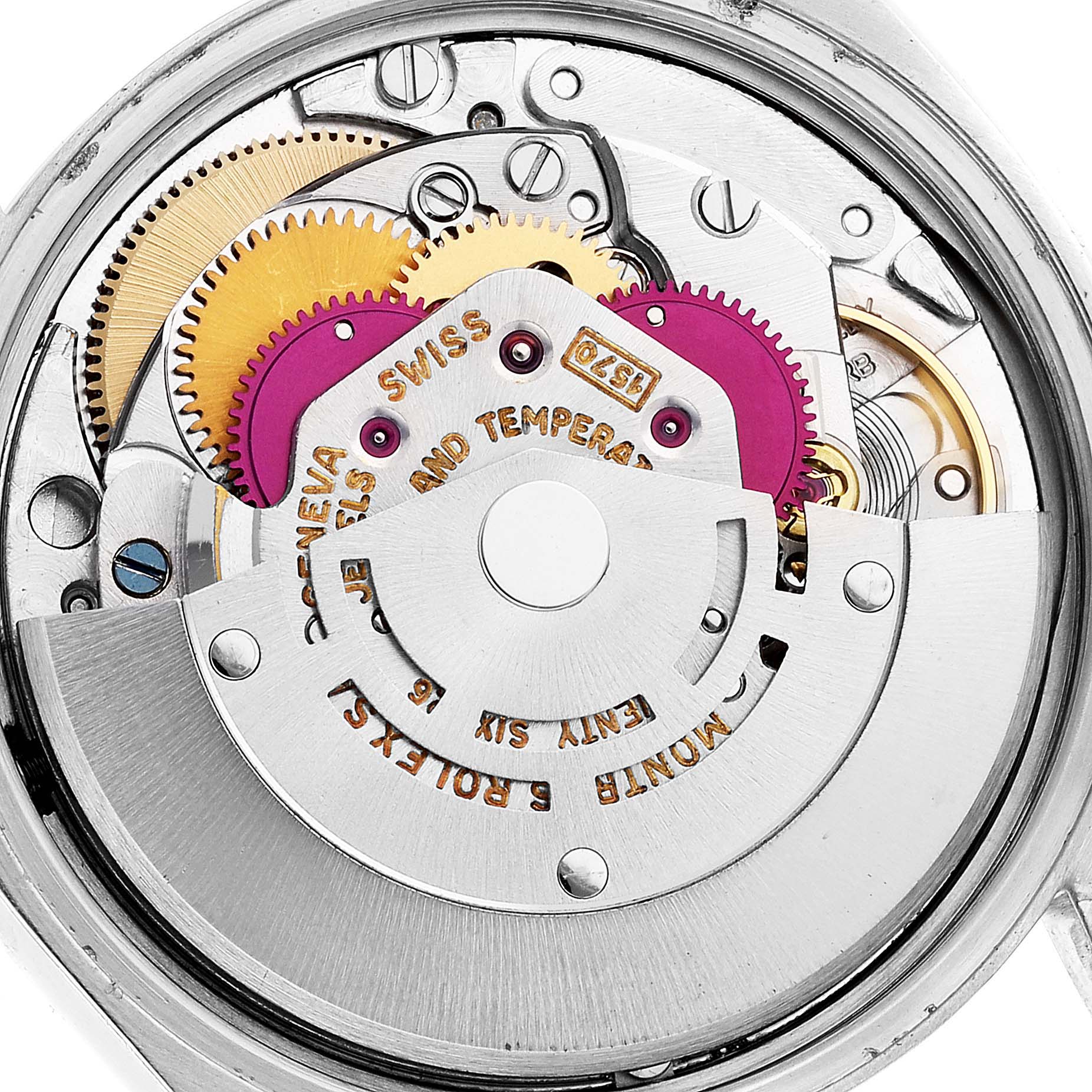 This image shows the internal mechanics and movement of a Rolex Vintage Collection 1500 Men
s Stainless Steel Silver Dial 1500 Men
s Stainless Steel Silver Dial model watch.