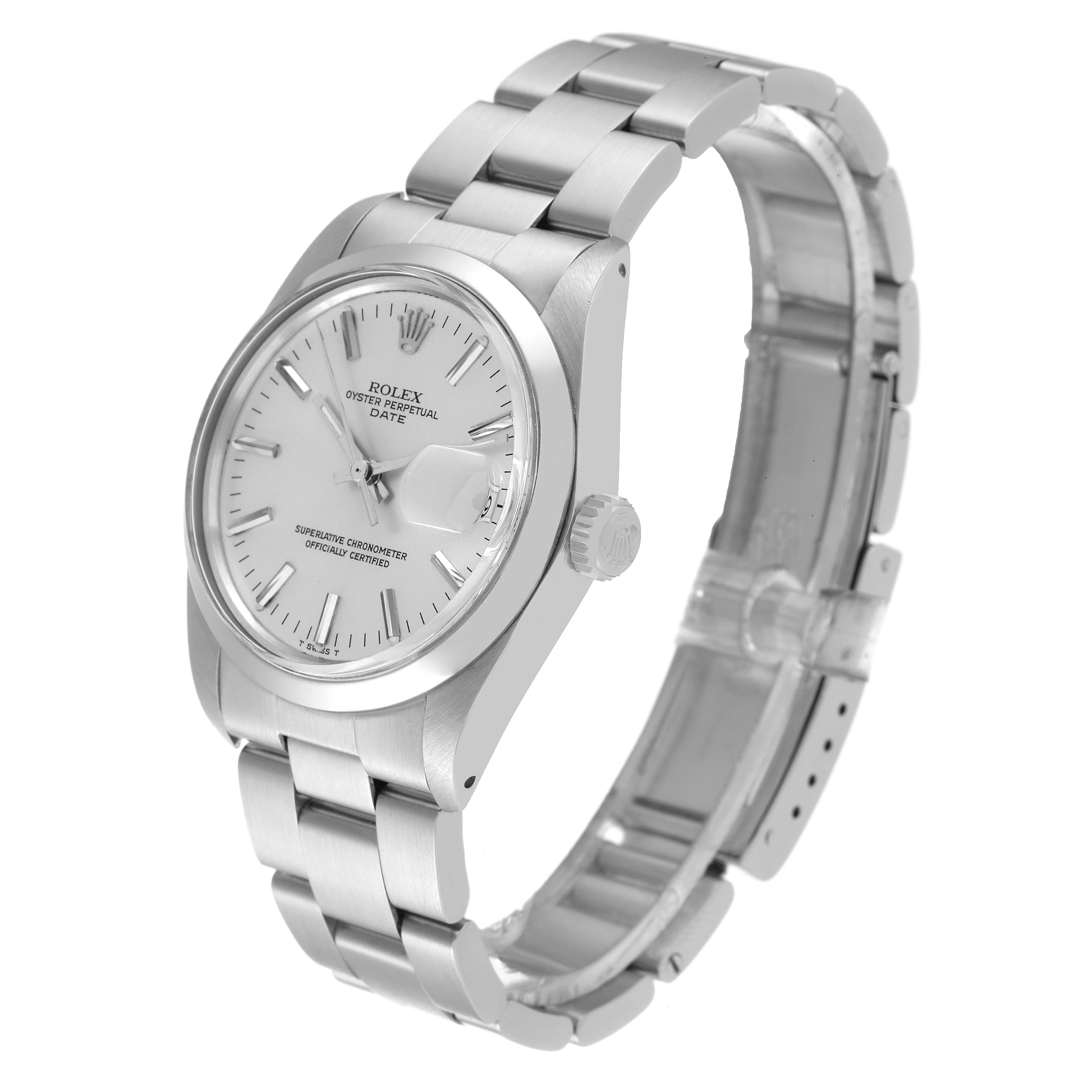 This Rolex Vintage Collection 1500 Men
s Stainless Steel Silver Dial 1500 Men
s Stainless Steel Silver Dial watch is shown at a three-quarter angle displaying the face, bracelet, and clasp.