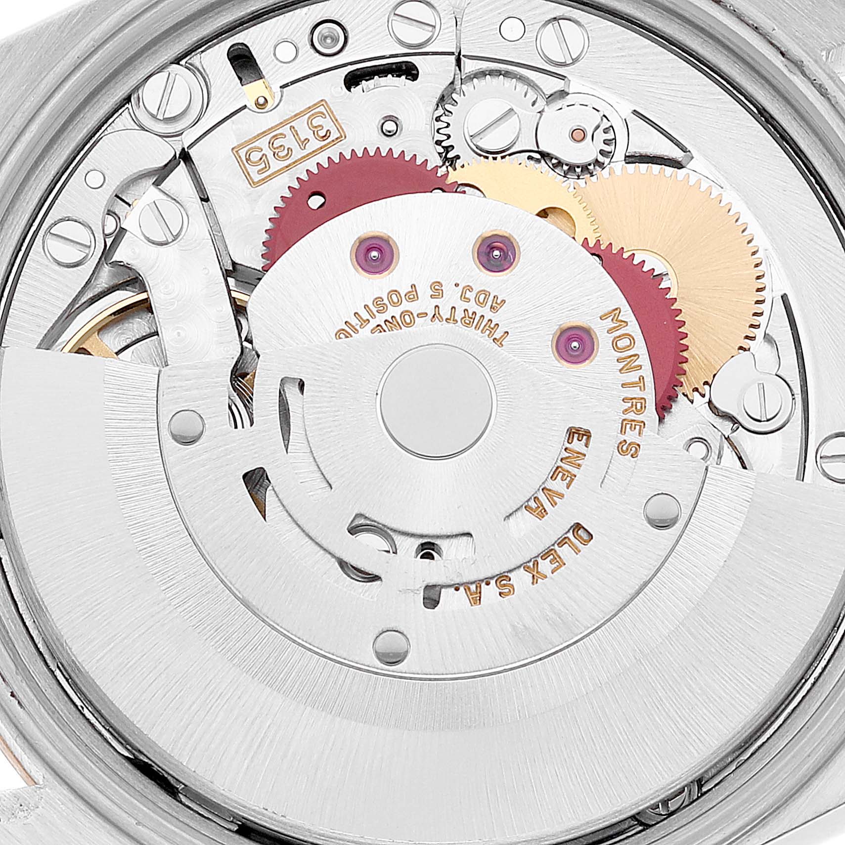 This image shows the internal mechanical movement of the Rolex Date 15223 Men's Steel and Gold (two tone) Champagne Dial 15223 Men's Steel and Gold (two tone) Champagne Dial model watch from a top-down angle.