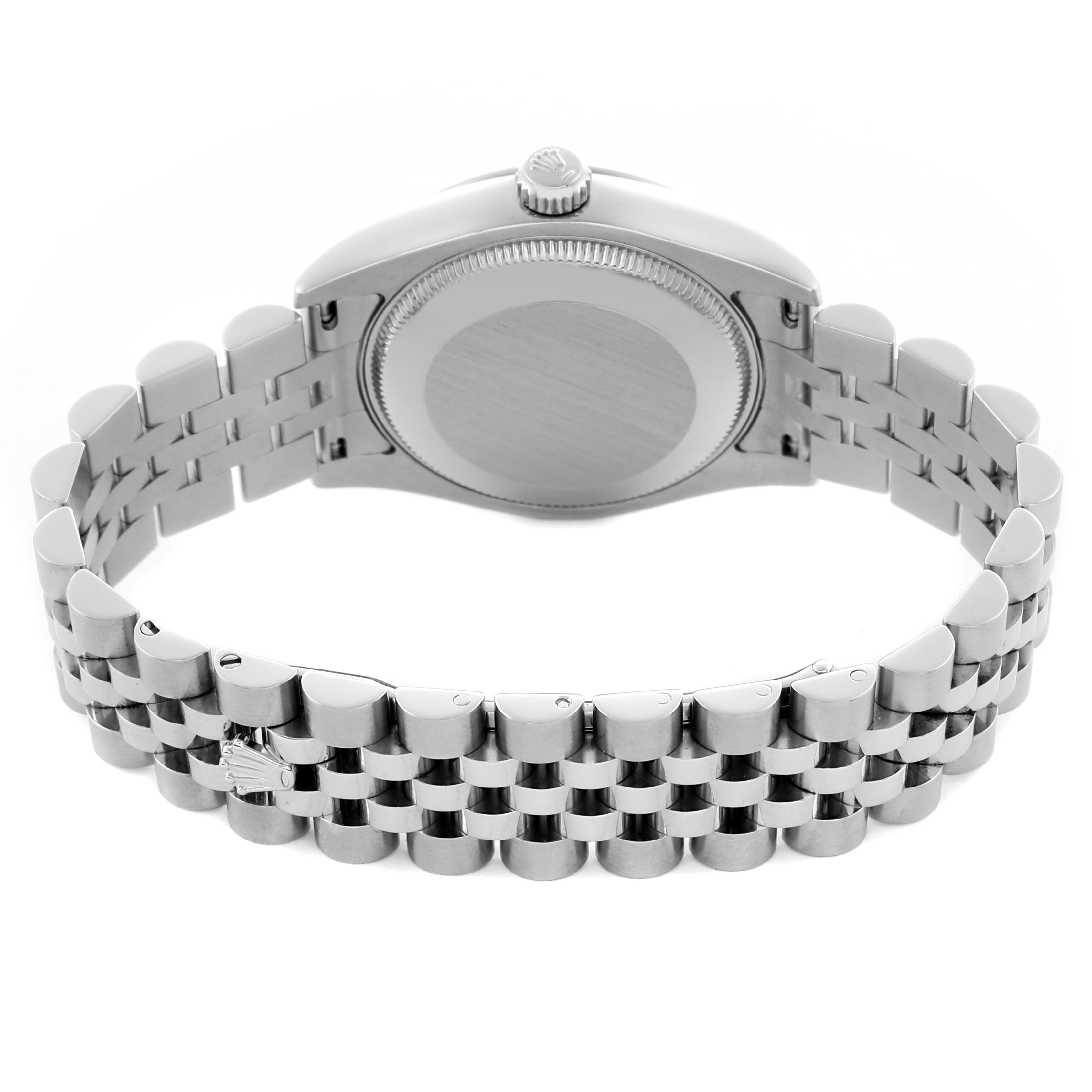 The image shows the back view of a Rolex Mid-Size 178274 Women's Stainless Steel Mother of Pearl Dial 178274 Women's Stainless Steel Mother of Pearl Dial watch, highlighting its bracelet and case back.