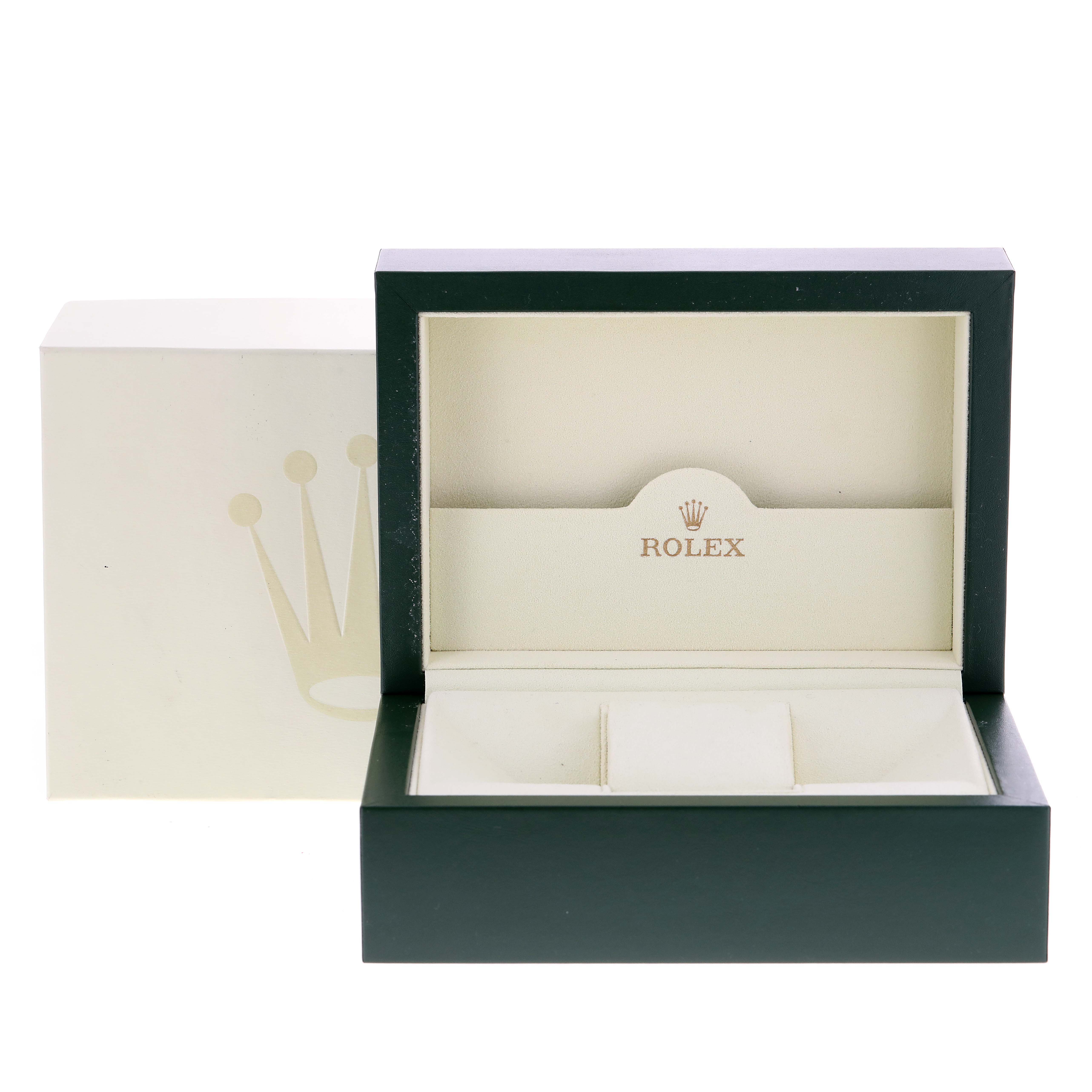 The image shows an open presentation box for the Rolex Datejust 116233 Men's Steel and Gold (two tone) Champagne Dial 116233 Men's Steel and Gold (two tone) Champagne Dial model watch, displaying its interior compartments.