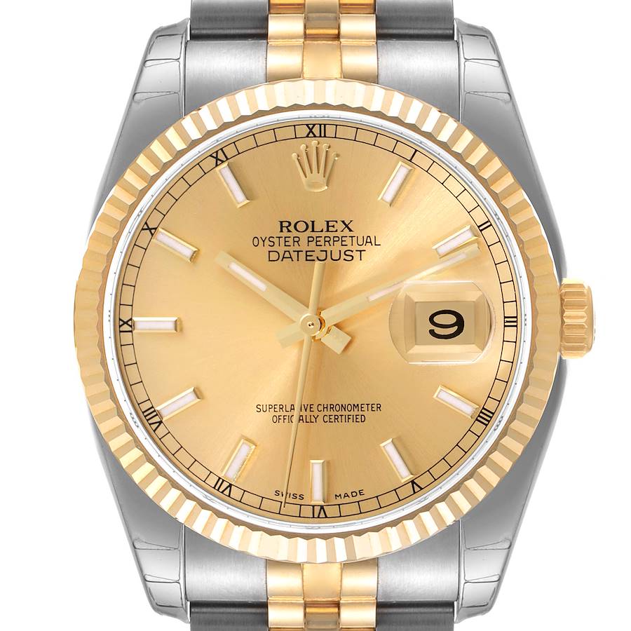 Rolex Datejust 36 Steel Yellow Gold Champagne Dial Mens Watch 116233 Unworn SwissWatchExpo