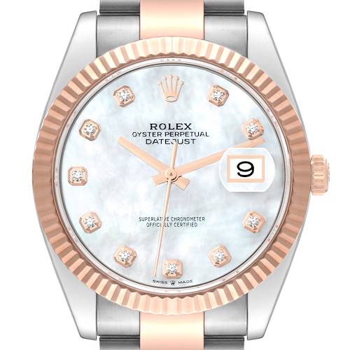 Photo of Rolex Datejust 41 Steel Rose Gold Mother Of Pearl Diamond Dial Mens Watch 126331