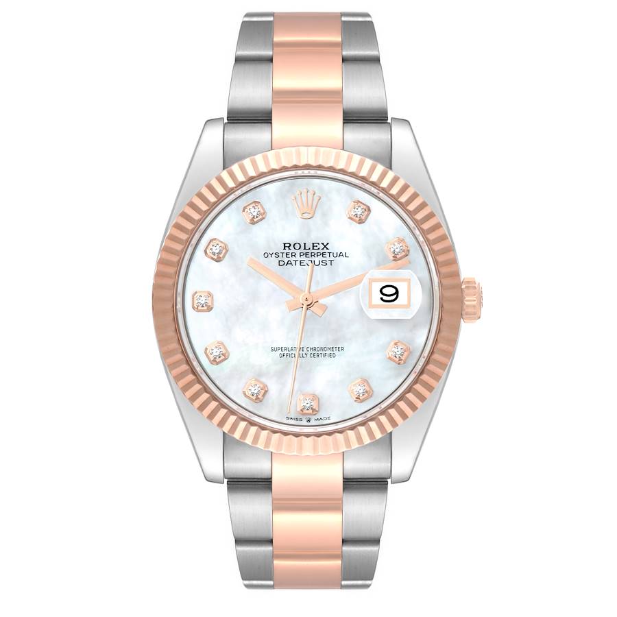 Rolex Datejust 41 Steel Rose Gold Mother Of Pearl Diamond Dial Mens ...