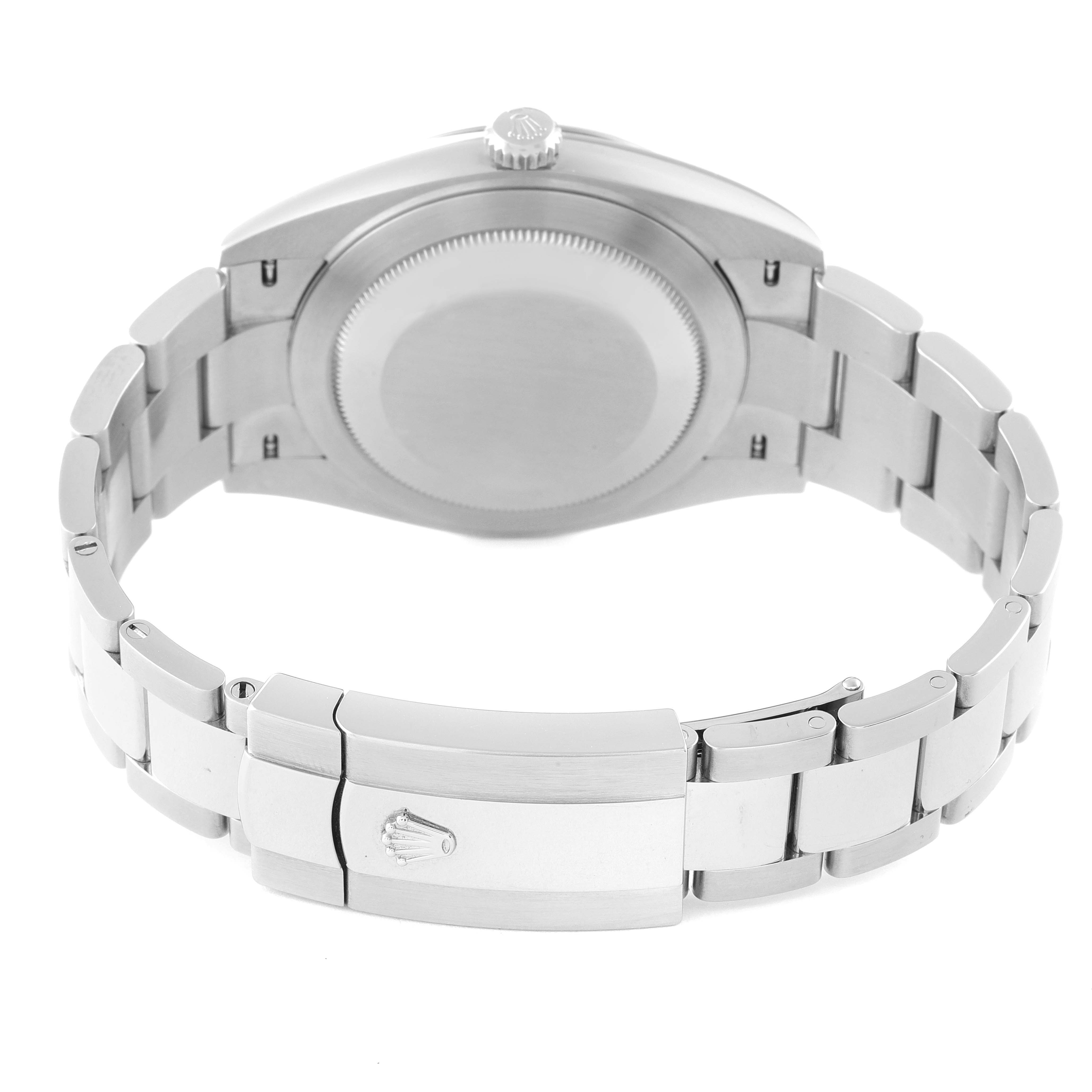 The image shows the back view of a Rolex Datejust 41 126334 Men
s Stainless Steel White Dial 126334 Men
s Stainless Steel White Dial watch, highlighting the case back, bracelet, and clasp.