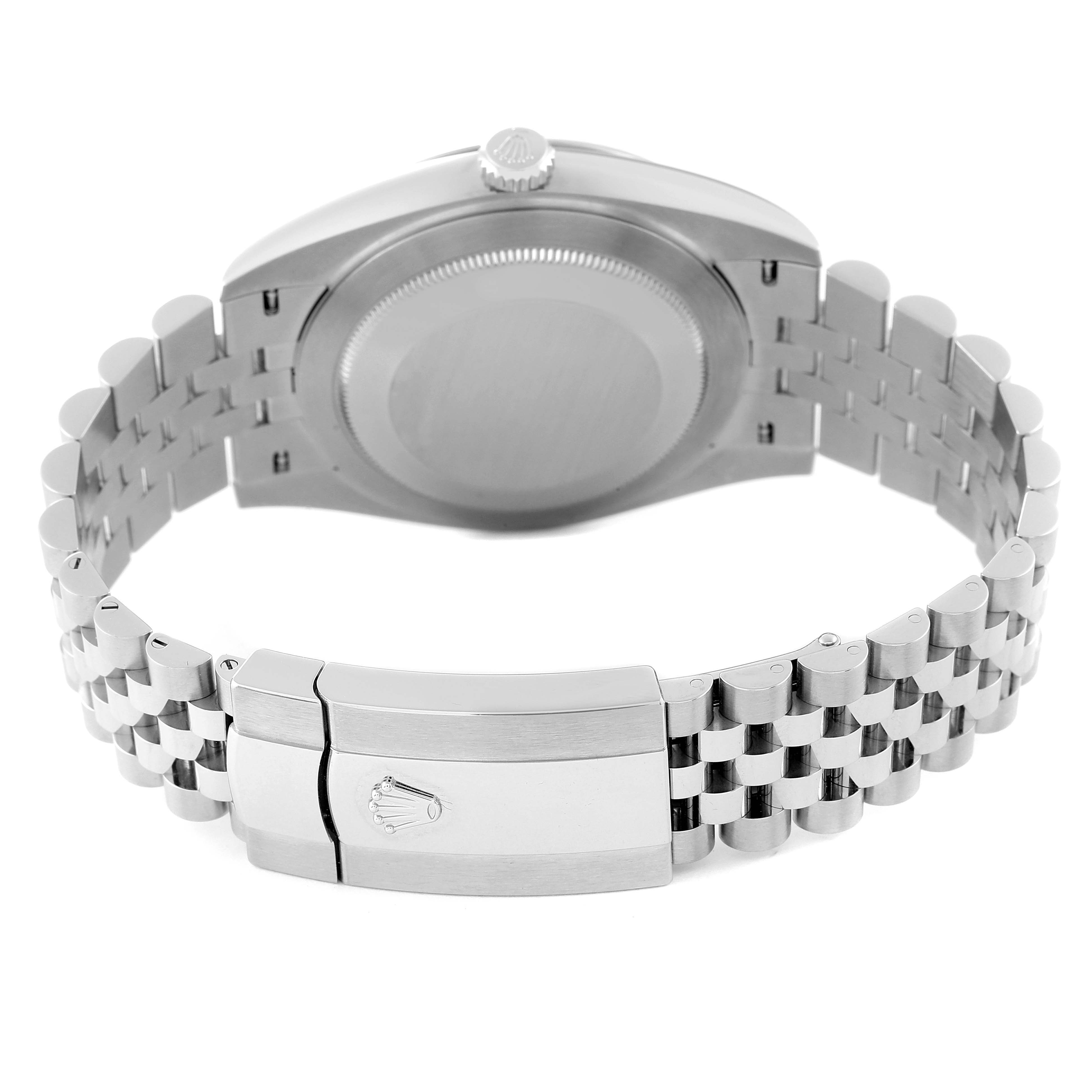 The image shows the back and bracelet of the Rolex Datejust 41 126334 Men
s Stainless Steel Grey Dial 126334 Men
s Stainless Steel Grey Dial watch, focusing on the clasp and case back.