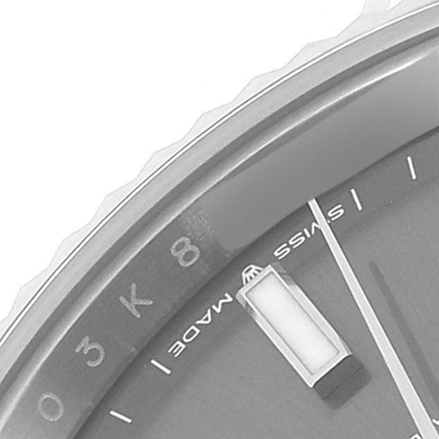 This image shows a close-up of the watch face and bezel from a Datejust 41 model by Rolex.