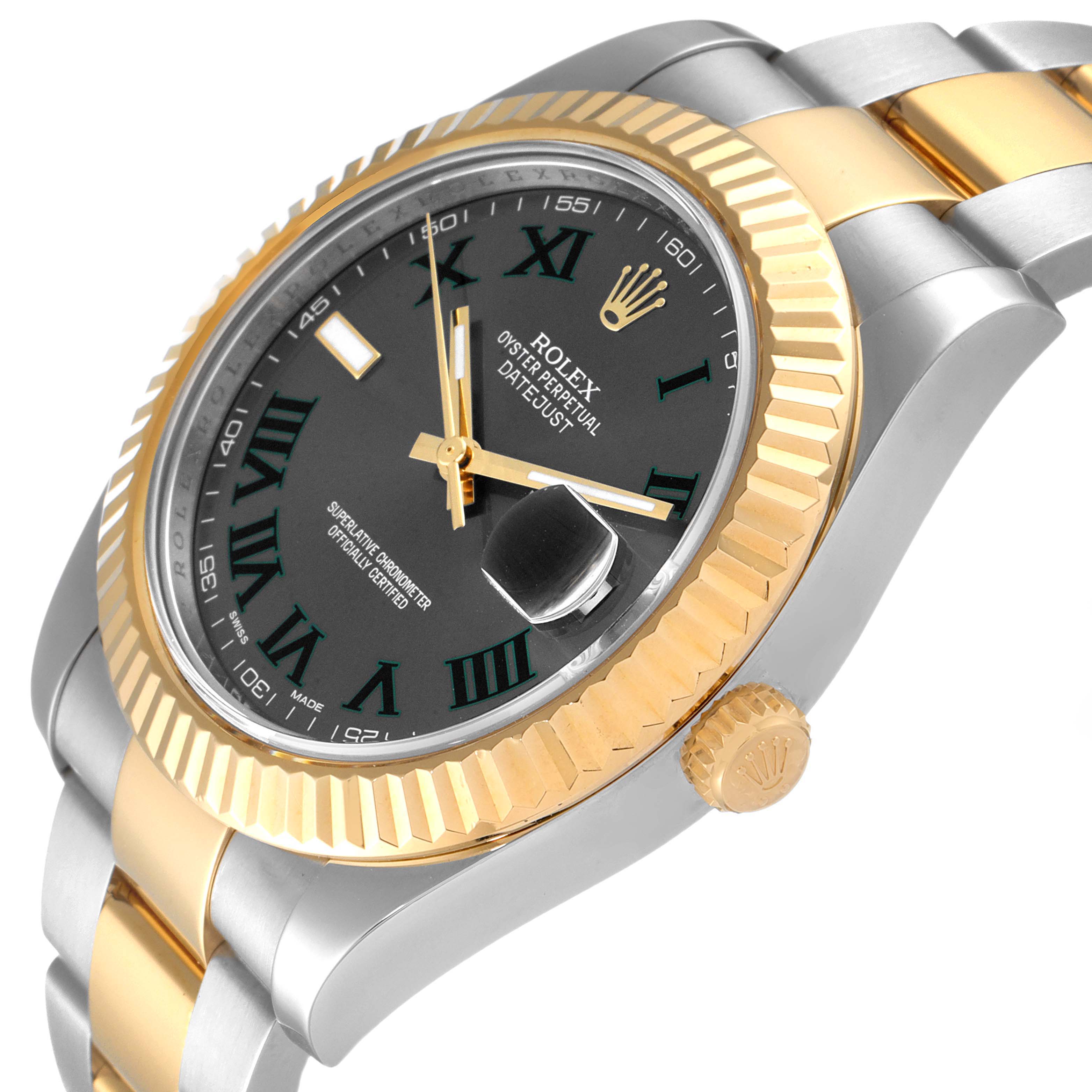 The image shows a side-angle view of a Rolex Datejust 41 116333 Men's Steel and Gold (two tone) Grey Dial 116333 Men's Steel and Gold (two tone) Grey Dial watch, highlighting the bezel, case, dial, and bracelet.