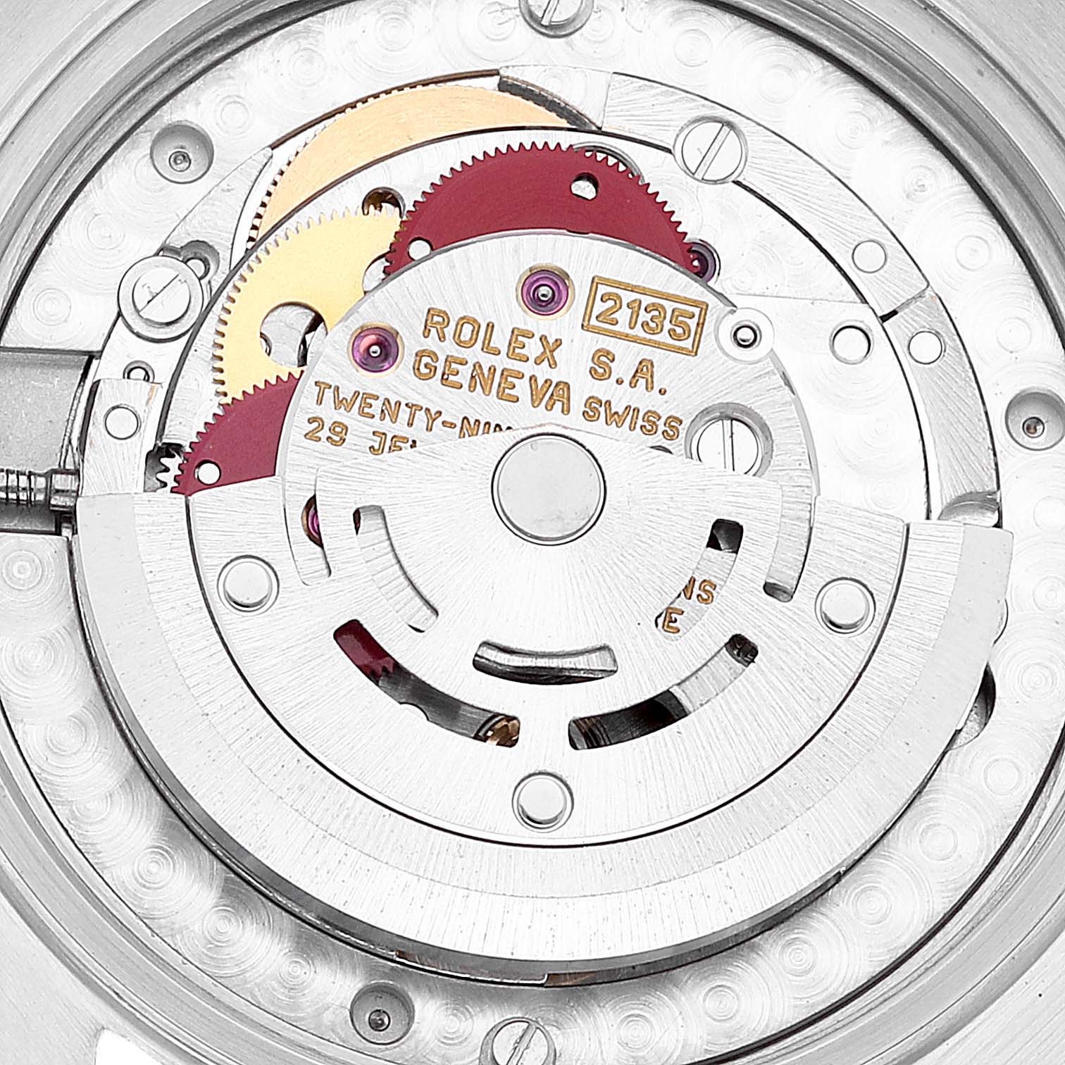 This image shows the internal movement and components of a Rolex Mid-Size 68273 Women's Steel and Gold (two tone) Silver Dial 68273 Women's Steel and Gold (two tone) Silver Dial watch, viewed from the back.