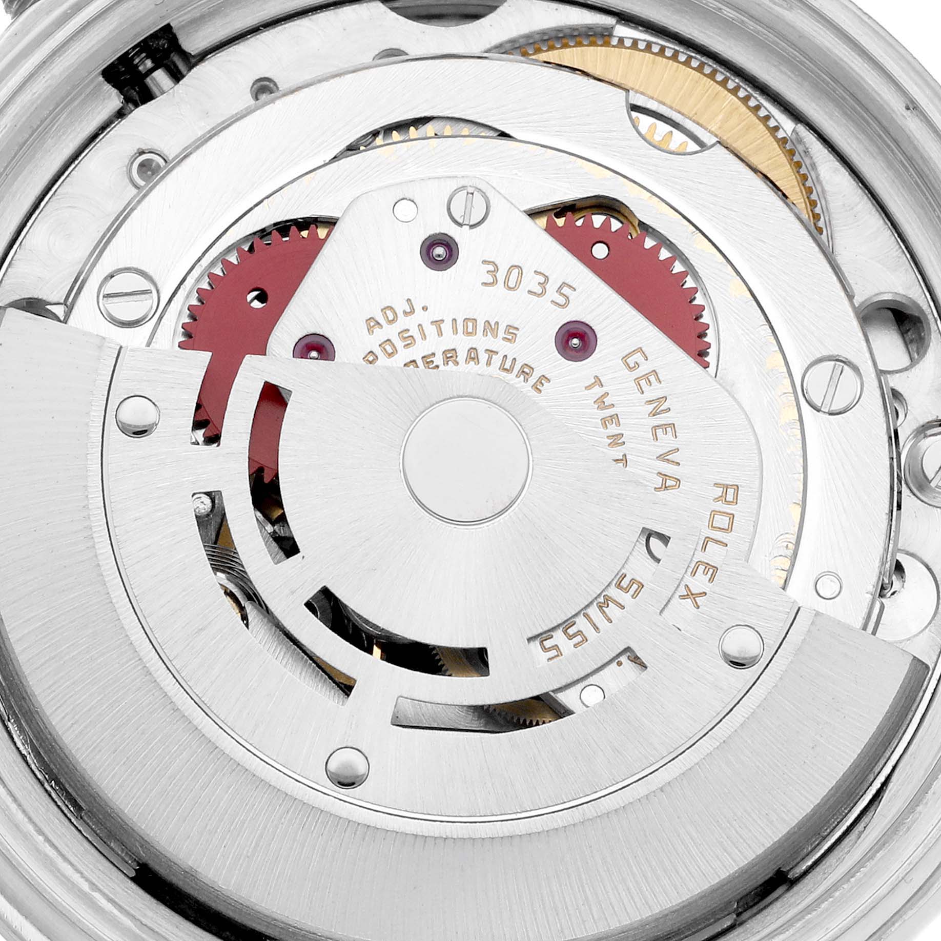 This image shows the internal mechanism of the Rolex Vintage Collection 16030 Men's Stainless Steel Silver Dial 16030 Men's Stainless Steel Silver Dial model from an overhead angle.