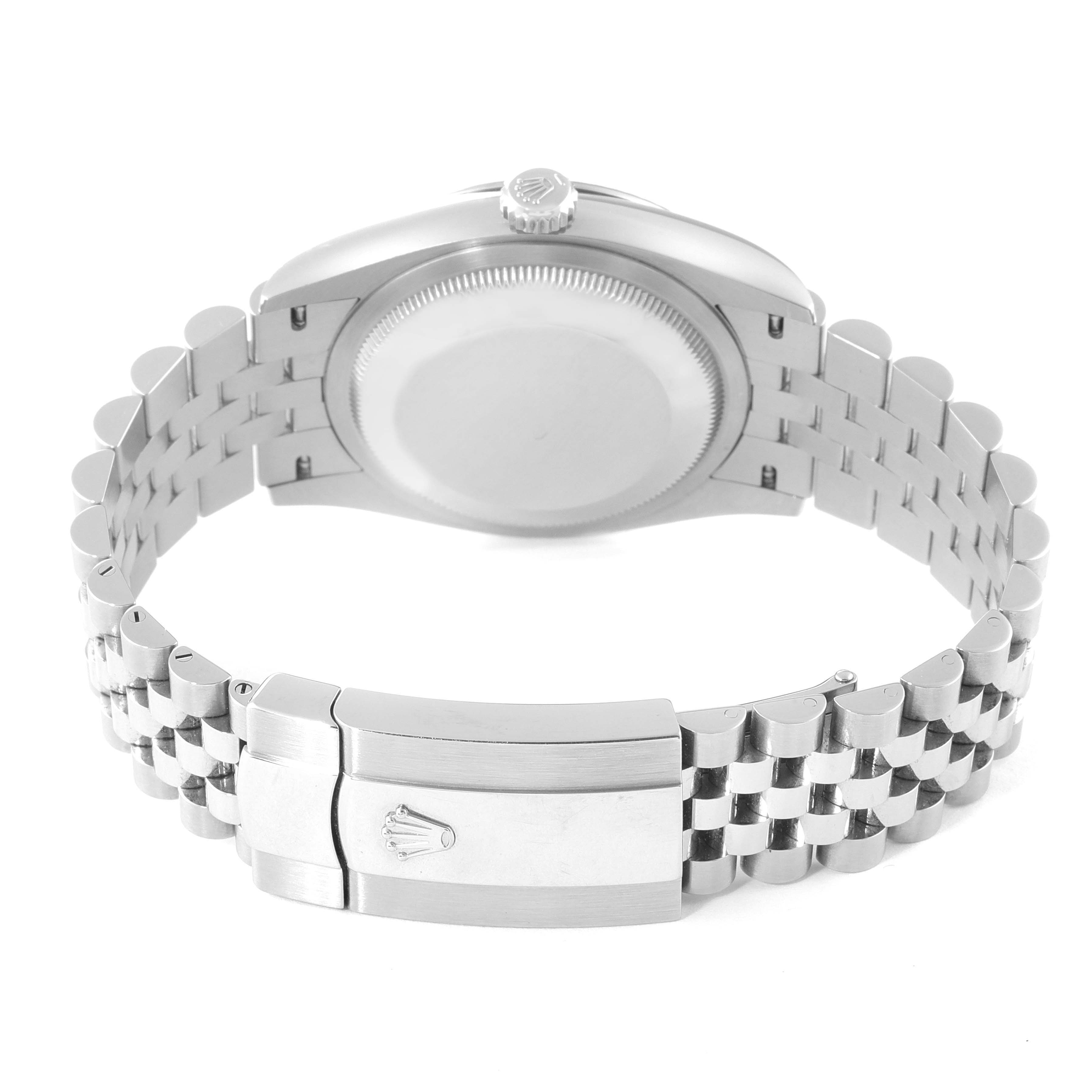 The image shows the back of a Rolex Datejust 126234 Men's Stainless Steel Silver Dial 126234 Men's Stainless Steel Silver Dial watch, highlighting the case back and bracelet clasp.