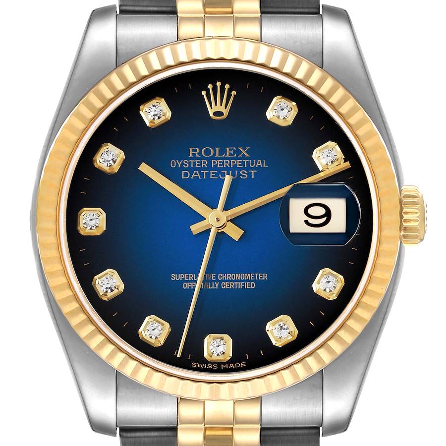 Rolex Datejust Steel Yellow Gold Blue Vignette Diamond Dial Mens Watch 116233 SwissWatchExpo