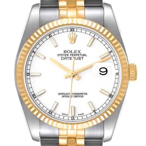 Photo of Rolex Datejust Steel Yellow Gold Fluted Bezel White Dial Mens Watch 116233 - ADD ONE LINK