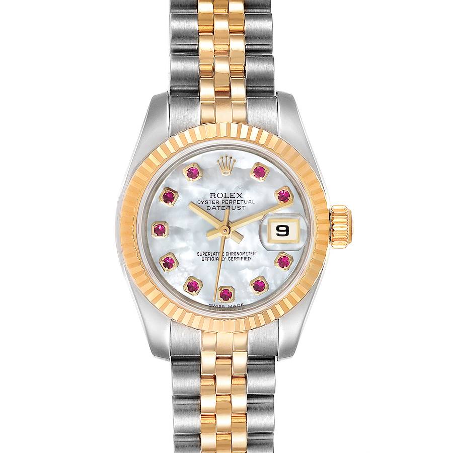 Rolex Datejust Steel Yellow Gold Mother of Pearl Ruby Ladies Watch 179173 SwissWatchExpo