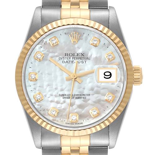 Photo of Rolex Datejust Steel Yellow Gold Mother of Pearl Diamond Dial Mens Watch 16233