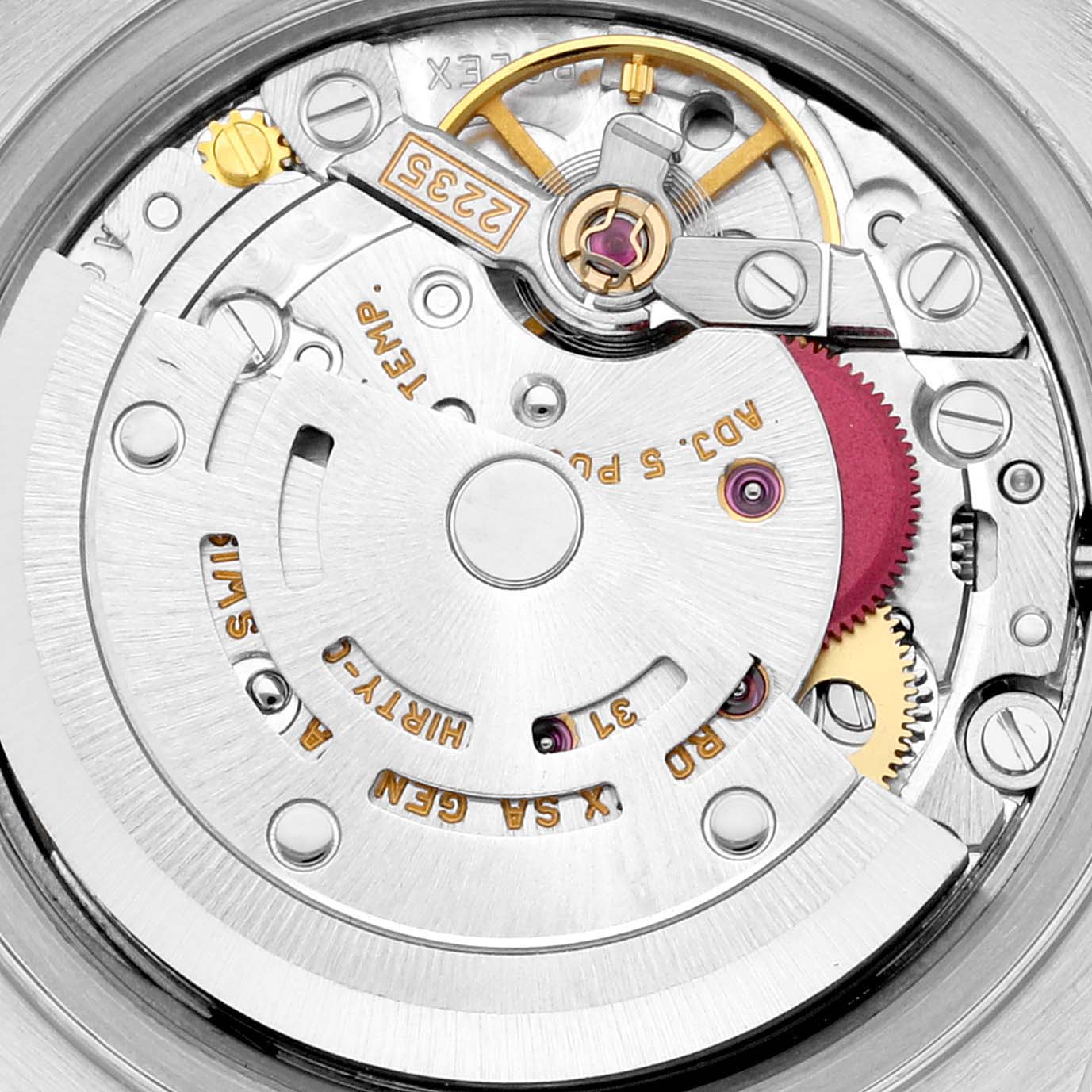 The image shows a close-up of the movement and internal mechanisms of a Rolex Datejust 79173 Women's Steel and Gold (two tone) Champagne Dial 79173 Women's Steel and Gold (two tone) Champagne Dial watch.