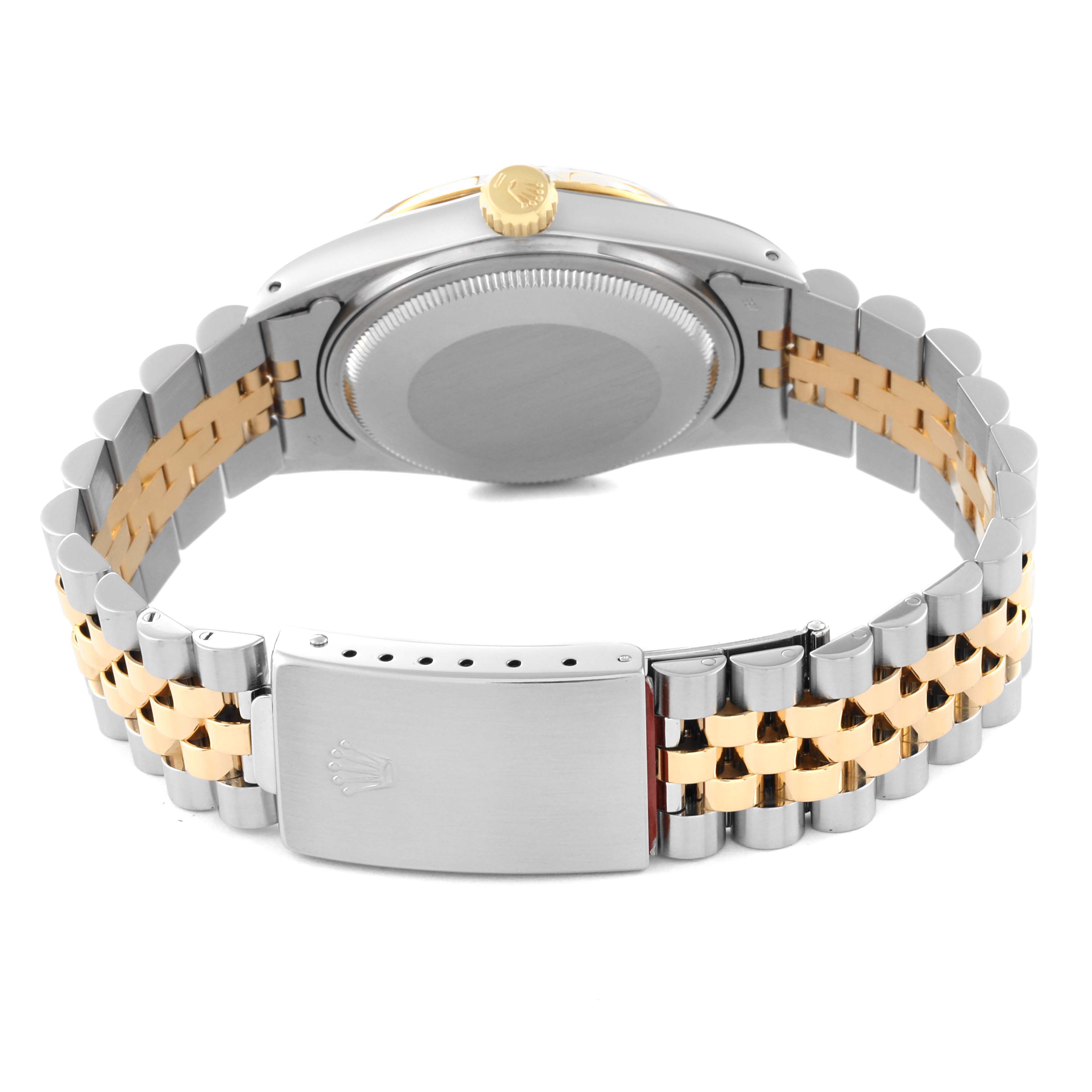 This image shows the back view of a Vintage Collection Rolex watch, highlighting its clasp, bracelet, crown, and case back.