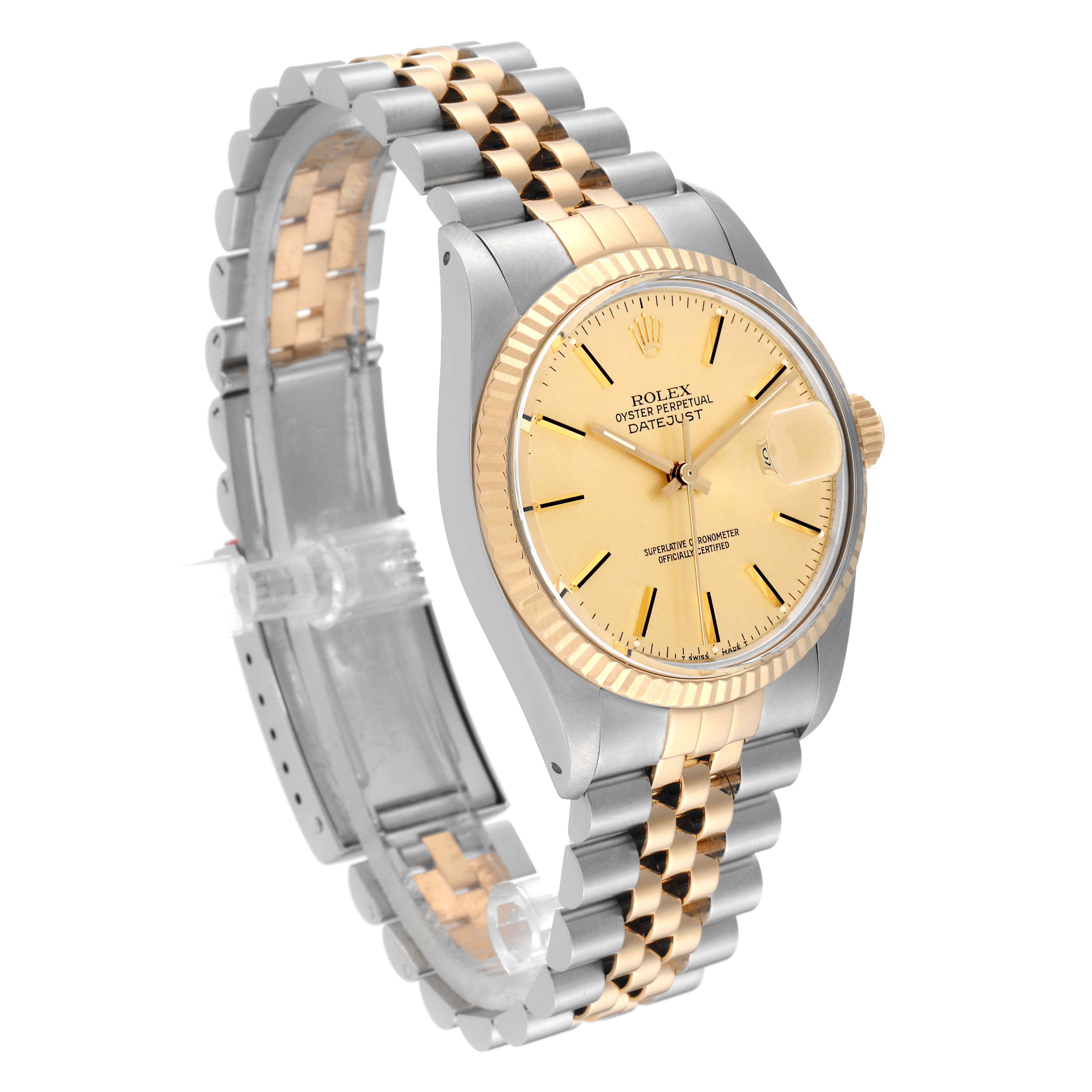 The Rolex Vintage Collection 16013 Men's Steel and Gold (two tone) Champagne Dial 16013 Men's Steel and Gold (two tone) Champagne Dial model is shown at a three-quarter angle, displaying the face, bezel, and part of the bracelet.