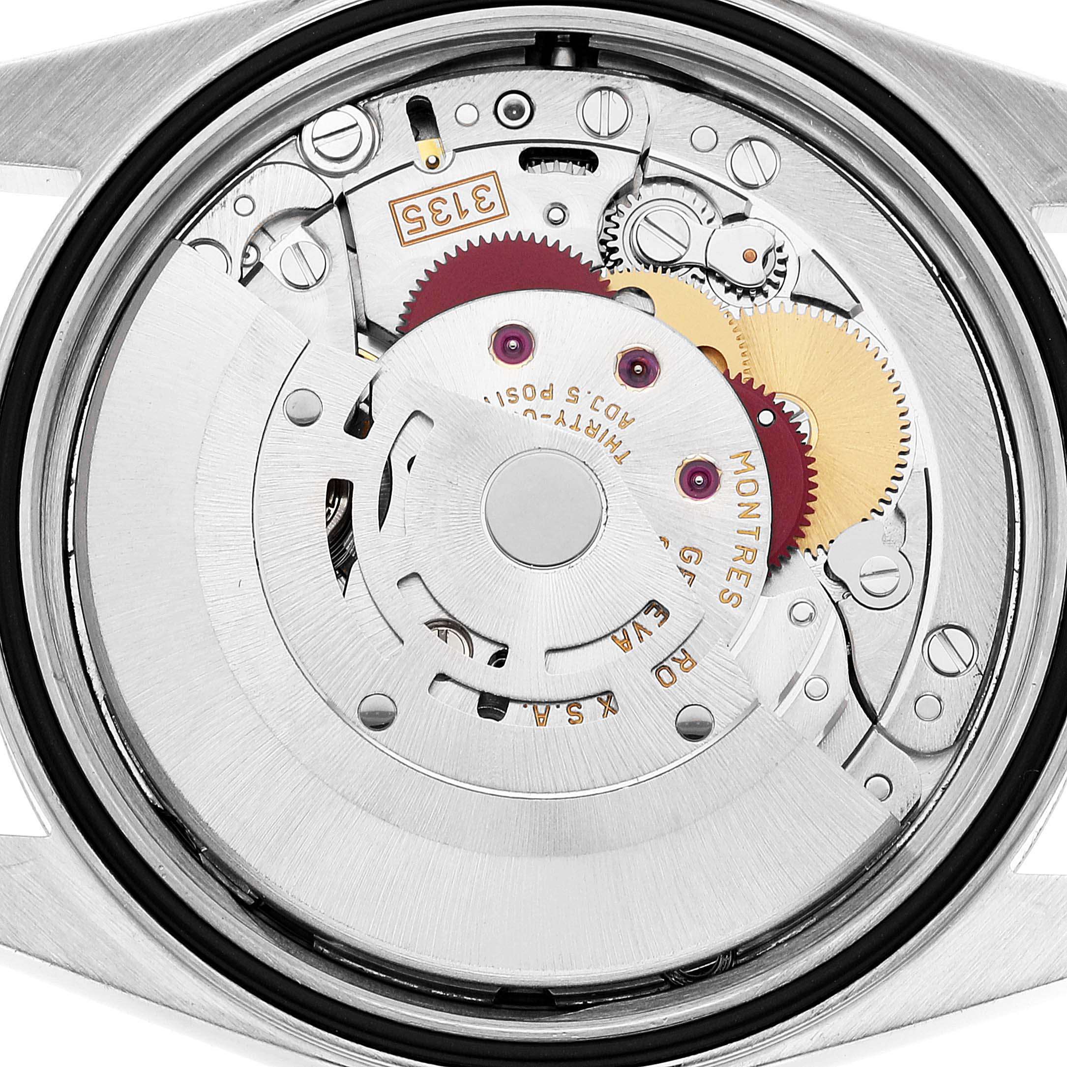 This image shows the internal mechanism and movement parts of the Rolex Datejust 16233 Men's Steel and Gold (two tone) White Dial 16233 Men's Steel and Gold (two tone) White Dial model viewed from the back.