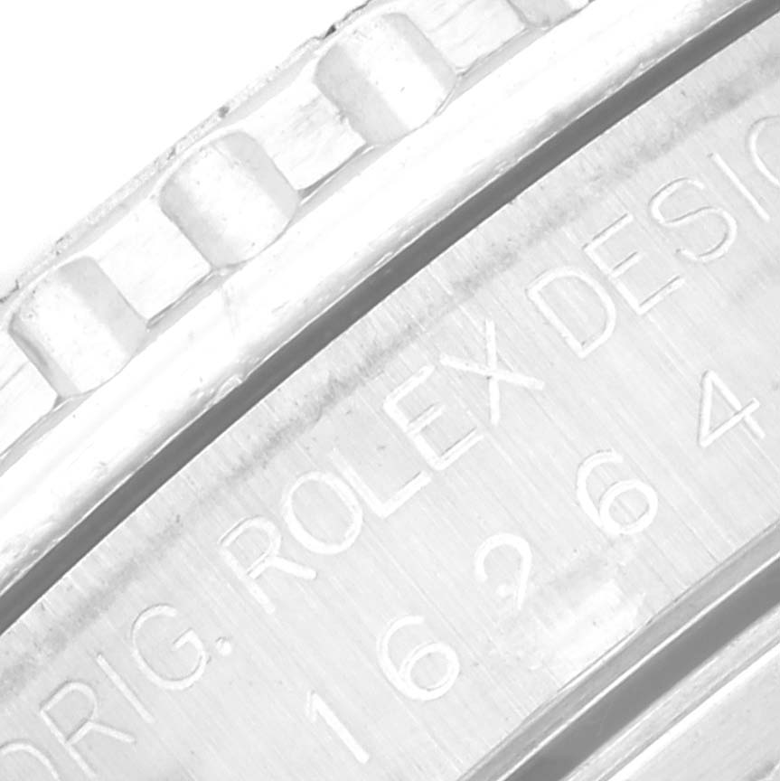 This close-up image shows the rim and engraved details of the Rolex Turn-o-Graph 16264 Men's Stainless Steel Black Dial 16264 Men's Stainless Steel Black Dial model.