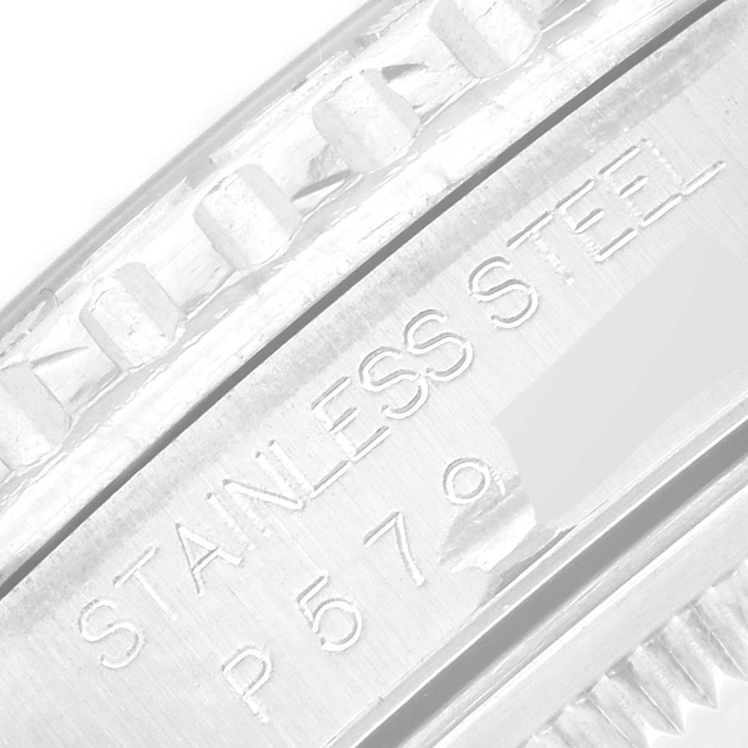 The image shows a close-up angle of the stainless steel engraving and part of the bezel on a Rolex Turn-o-Graph 16264 Men's Stainless Steel Black Dial 16264 Men's Stainless Steel Black Dial watch.