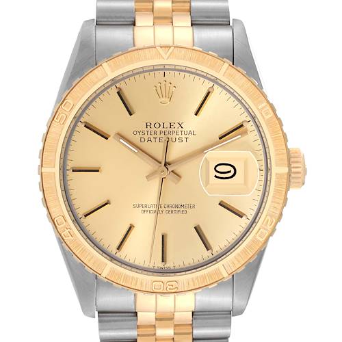 Photo of Rolex Datejust Turnograph Steel Yellow Gold Vintage Mens Watch 16253 Box Papers