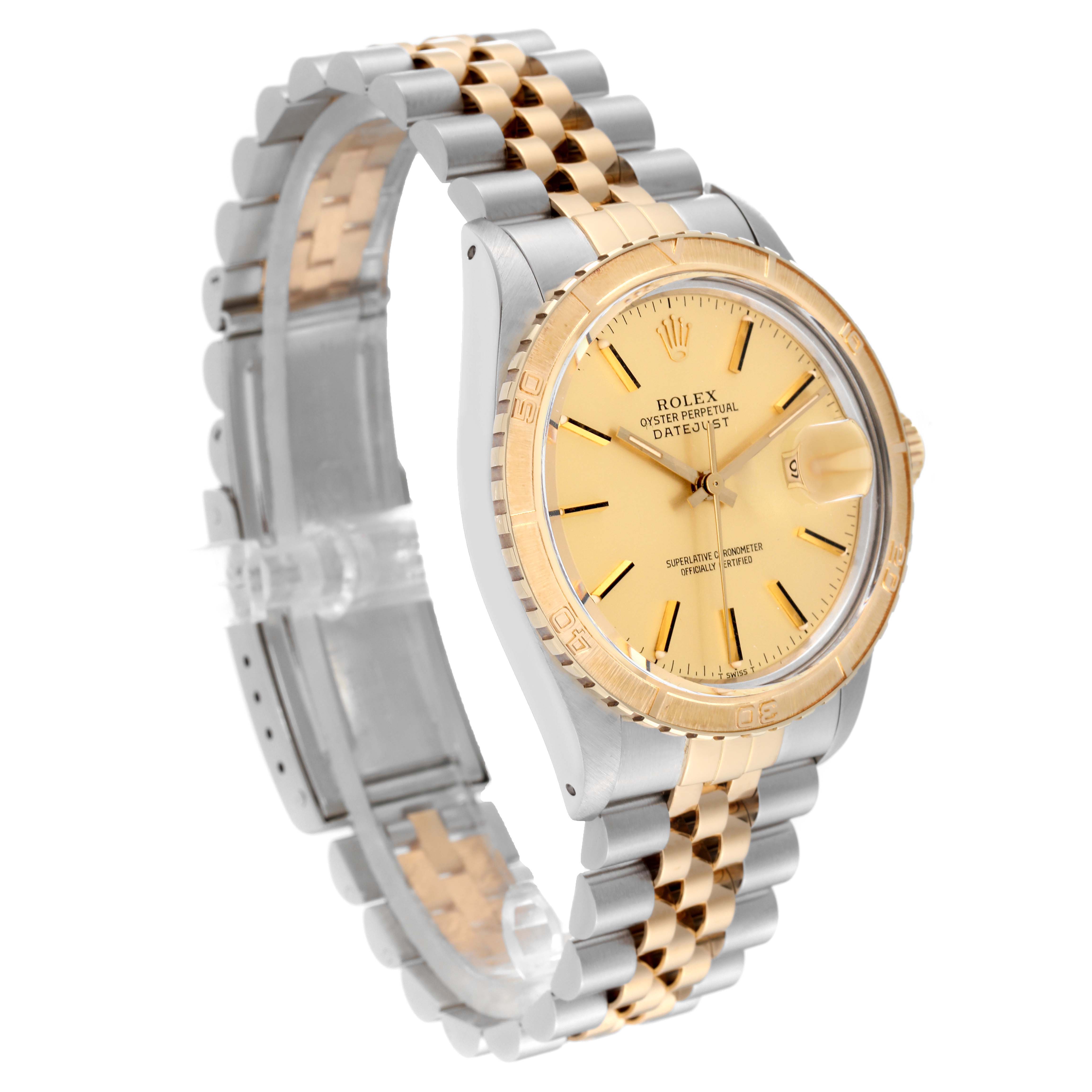 The Vintage Collection Rolex watch is shown at an angled view, highlighting its face, bezel, and two-tone metal bracelet.