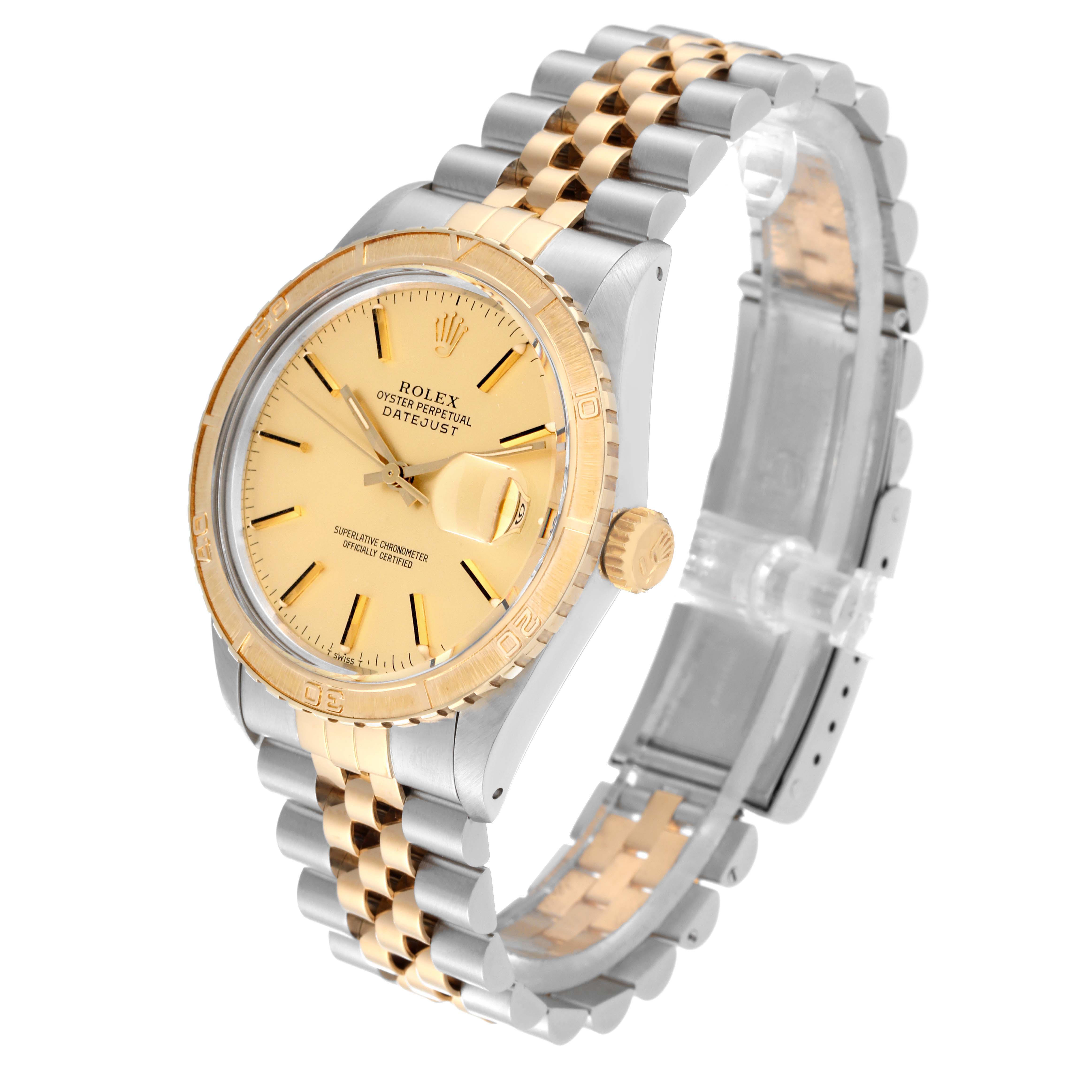 The Rolex Vintage Collection 16253 Men's Steel and Gold (two tone) Champagne Dial 16253 Men's Steel and Gold (two tone) Champagne Dial watch model is shown at a three-quarter angle, displaying the dial, bezel, crown, and bracelet.