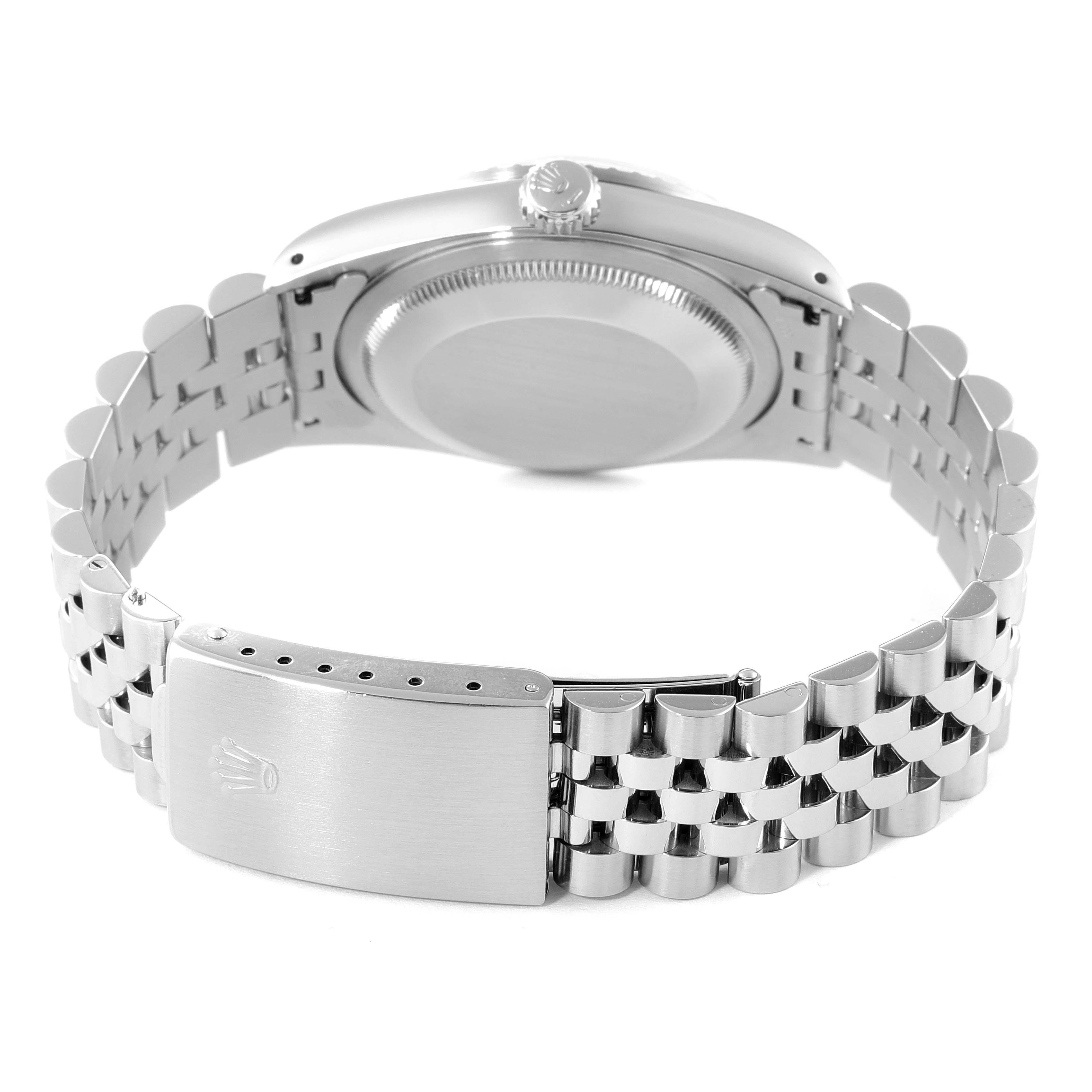 This image shows the back case and bracelet with clasp of the Rolex Datejust 16220 Men's Stainless Steel White Dial 16220 Men's Stainless Steel White Dial watch.