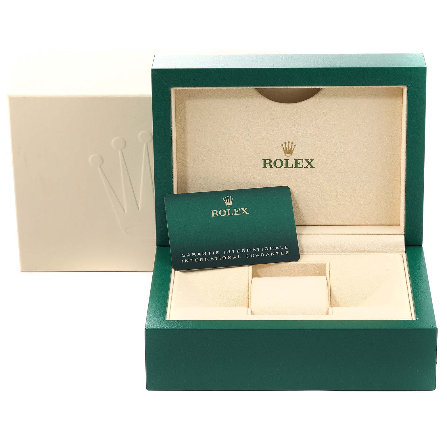 This image shows the box, warranty card, and inner packaging for a Rolex Explorer 124270 Men's Stainless Steel Black Dial 124270 Men's Stainless Steel Black Dial model.