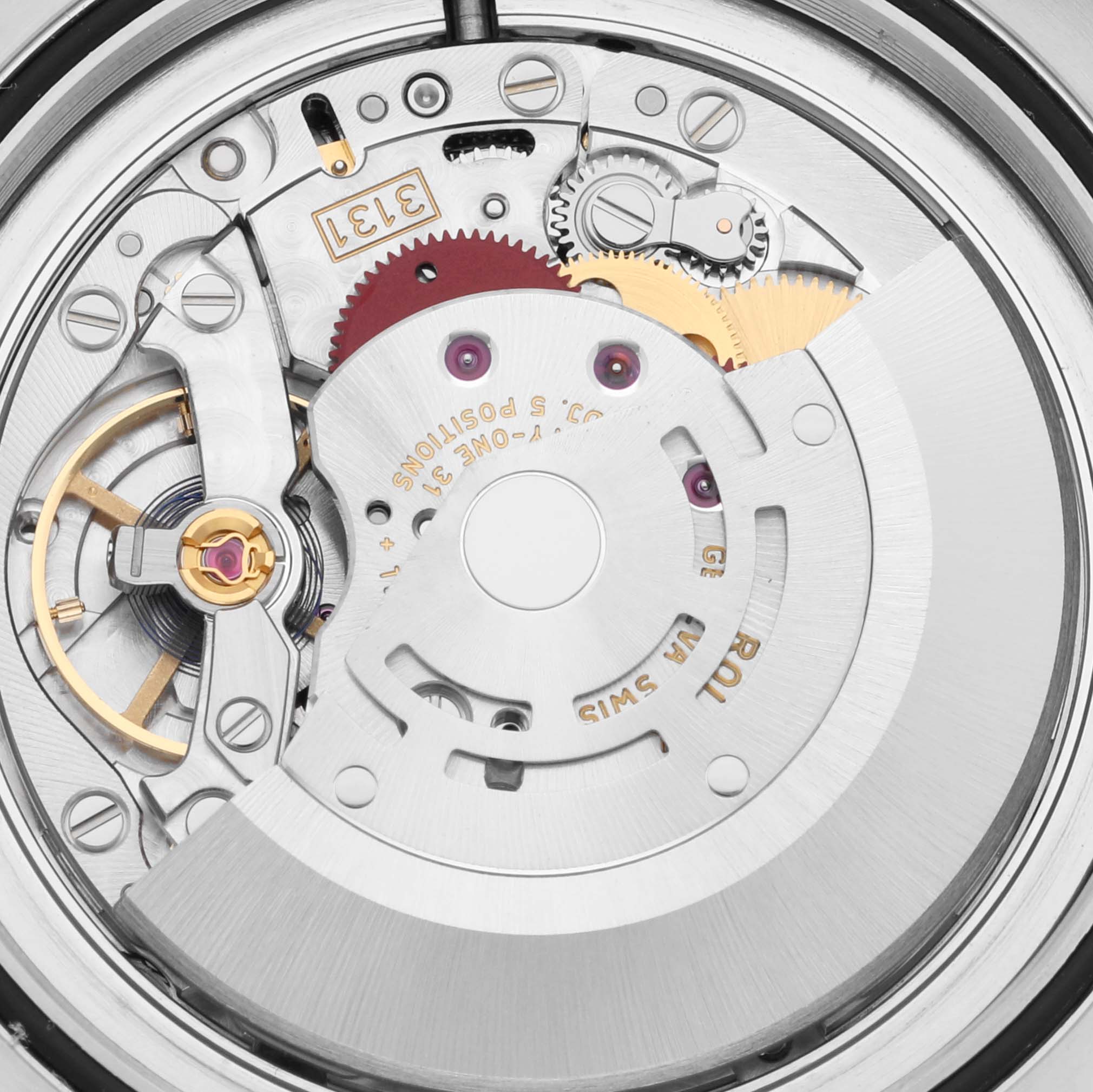 This image shows a close-up view of the internal mechanism of a Rolex Milgauss 116400GV Men's Stainless Steel Blue Dial 116400GV Men's Stainless Steel Blue Dial watch, focusing on the intricate gears and rotor.