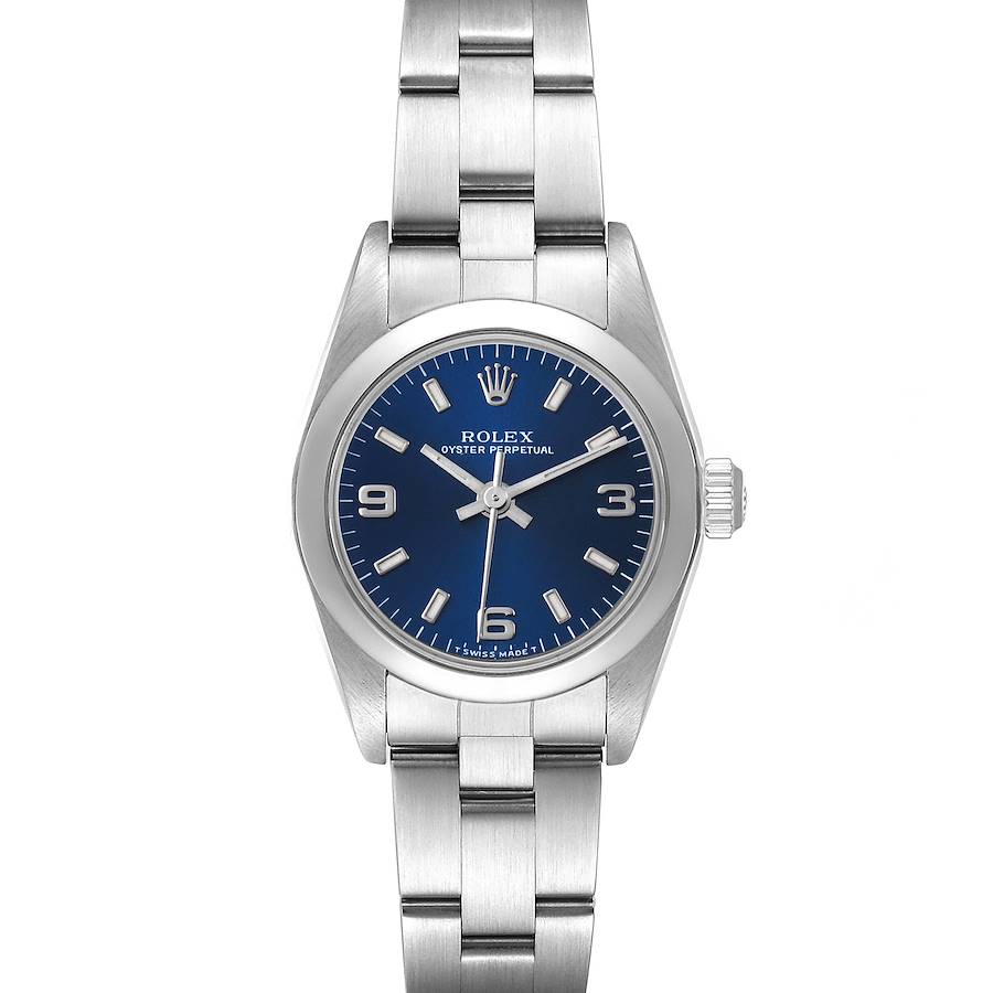 Rolex Oyster Perpetual 24 Nondate Blue Dial Ladies Watch 76080 Box Papers SwissWatchExpo