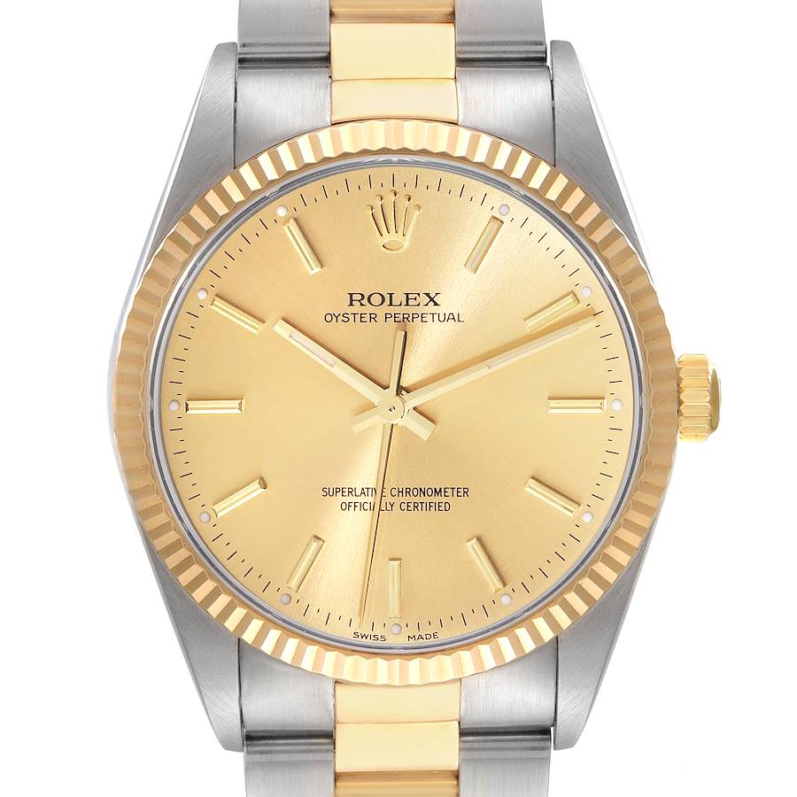Rolex Oyster Perpetual Fluted Bezel Steel Yellow Gold Mens Watch 14233 SwissWatchExpo