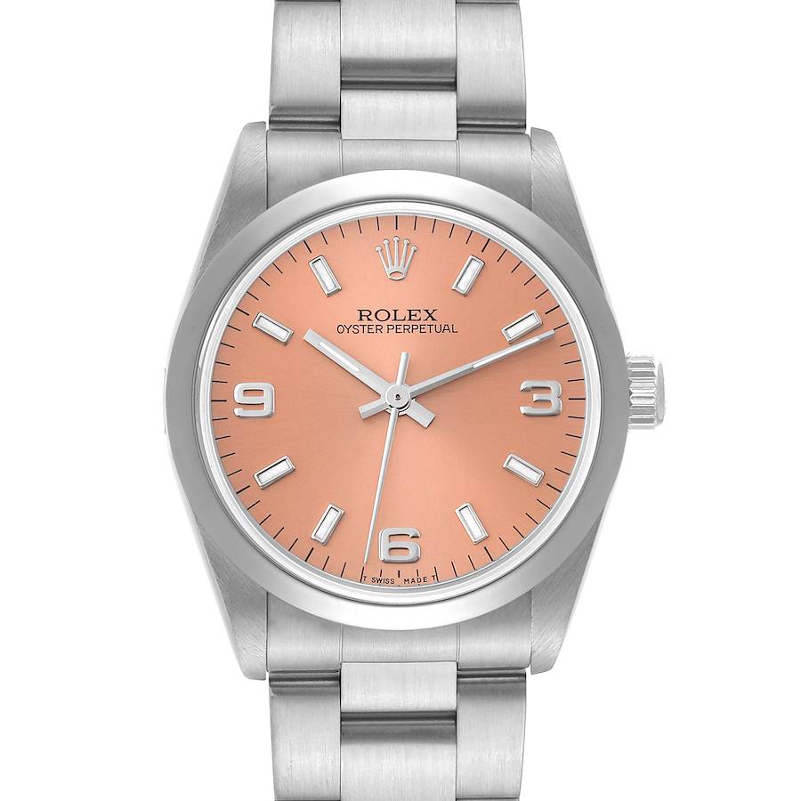 Rolex Oyster Perpetual Midsize Salmon Dial Steel Ladies Watch 67480 SwissWatchExpo