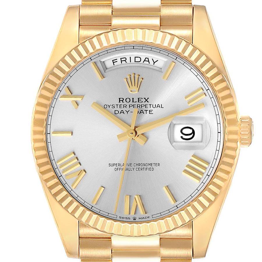 Rolex President Day Date 40 Yellow Gold Silver Dial Mens Watch 228238 Card SwissWatchExpo