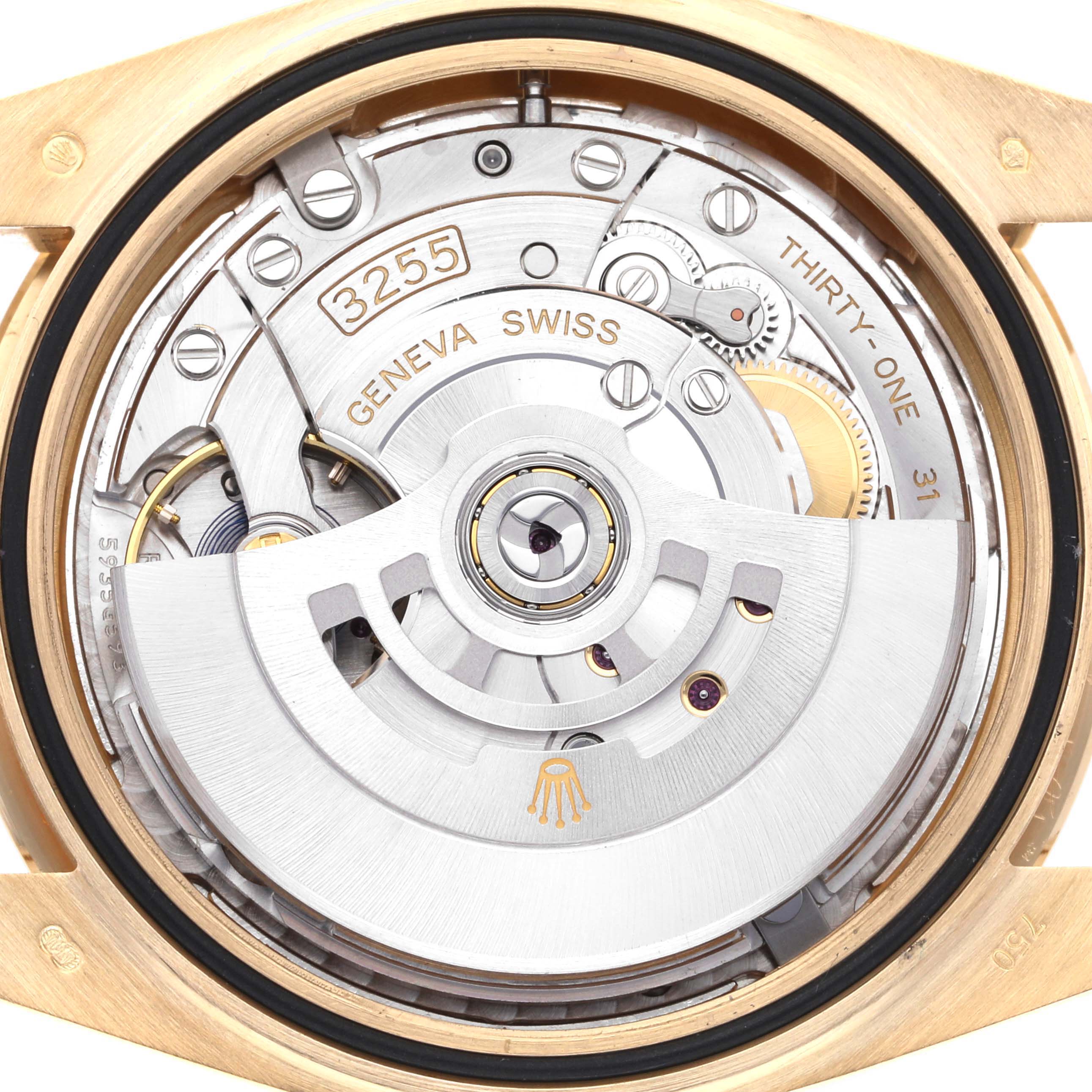 This image shows the detailed inner movement of a Rolex President 228238 Men
s Yellow Gold Silver Dial 228238 Men
s Yellow Gold Silver Dial watch model 3255.