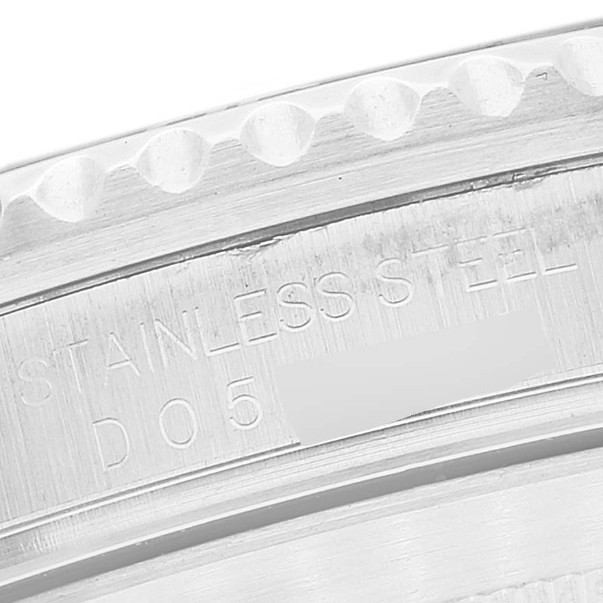 This image shows a close-up of the side engraving on the stainless steel case of a Rolex Submariner 16610T Men
s Stainless Steel Black Dial 16610T Men
s Stainless Steel Black Dial watch.
