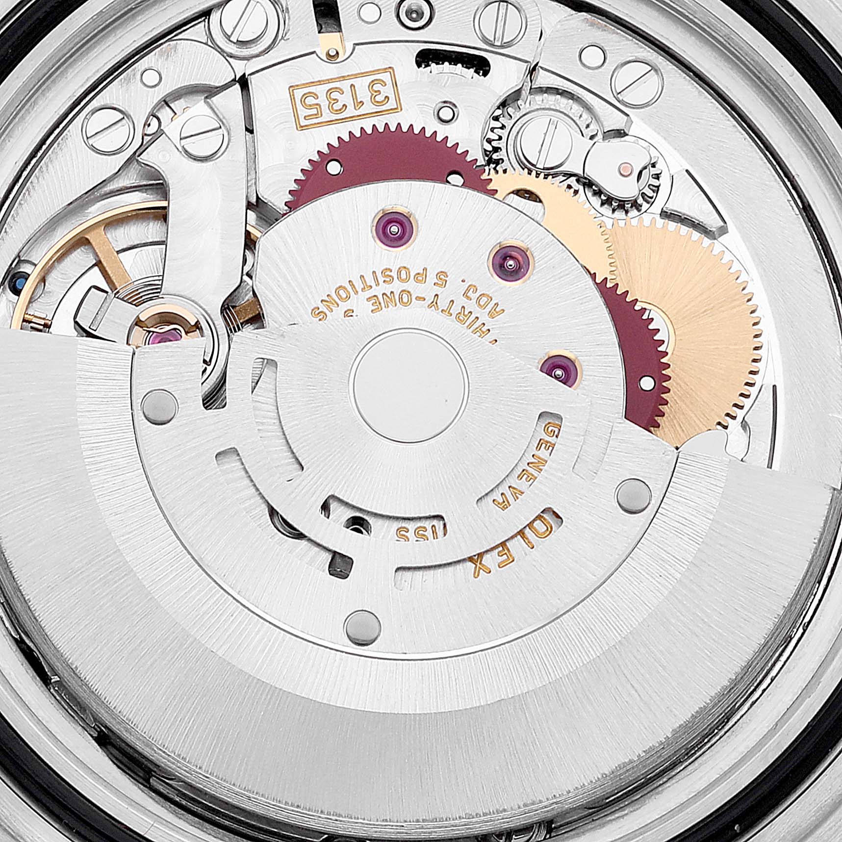 This image shows the intricate movement and internal mechanics of a Rolex Submariner 16610 Men's Stainless Steel Black Dial 16610 Men's Stainless Steel Black Dial watch from a close-up angle.