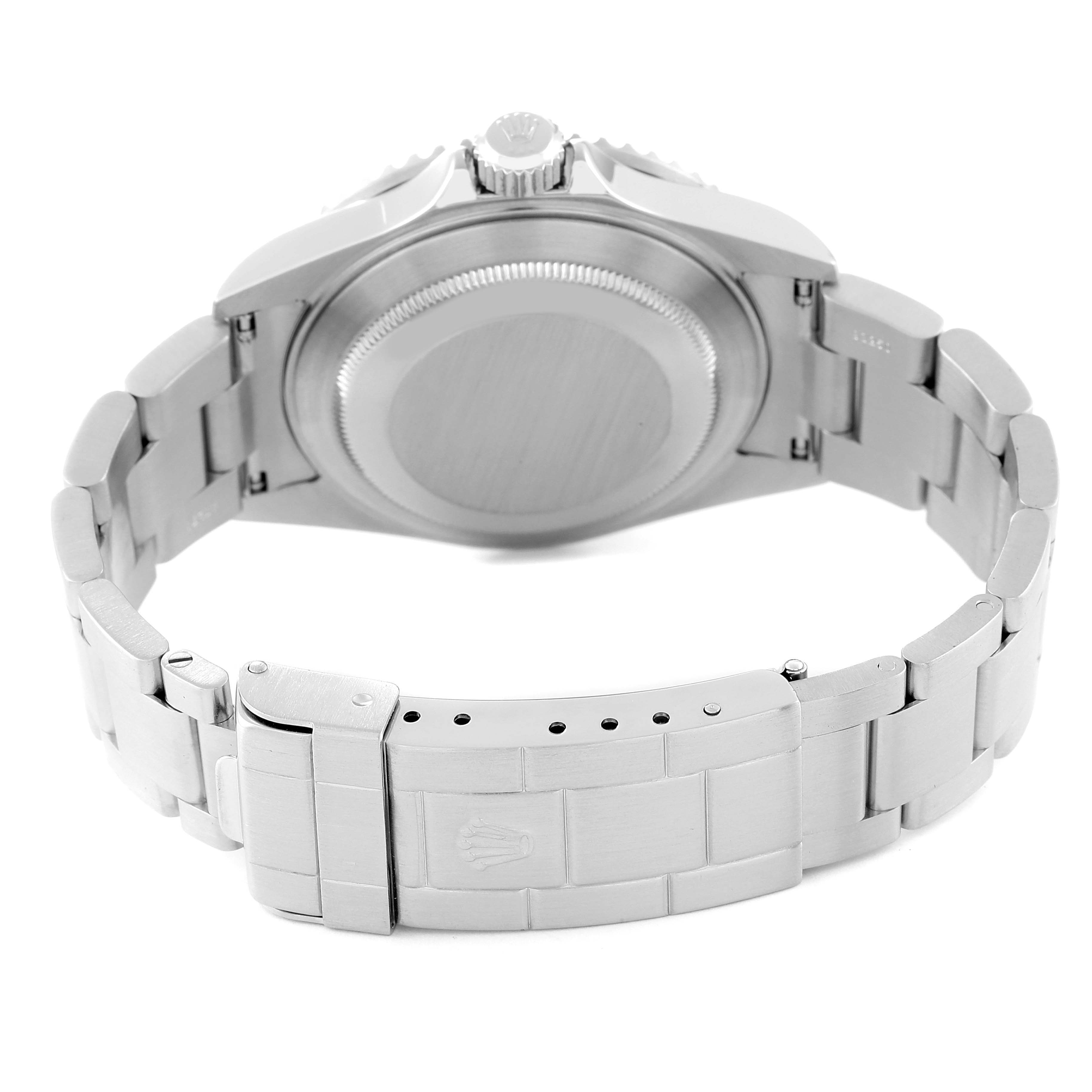 The image shows the back view of a Rolex Submariner 16610 Men's Stainless Steel Black Dial 16610 Men's Stainless Steel Black Dial watch, including the case back and bracelet.