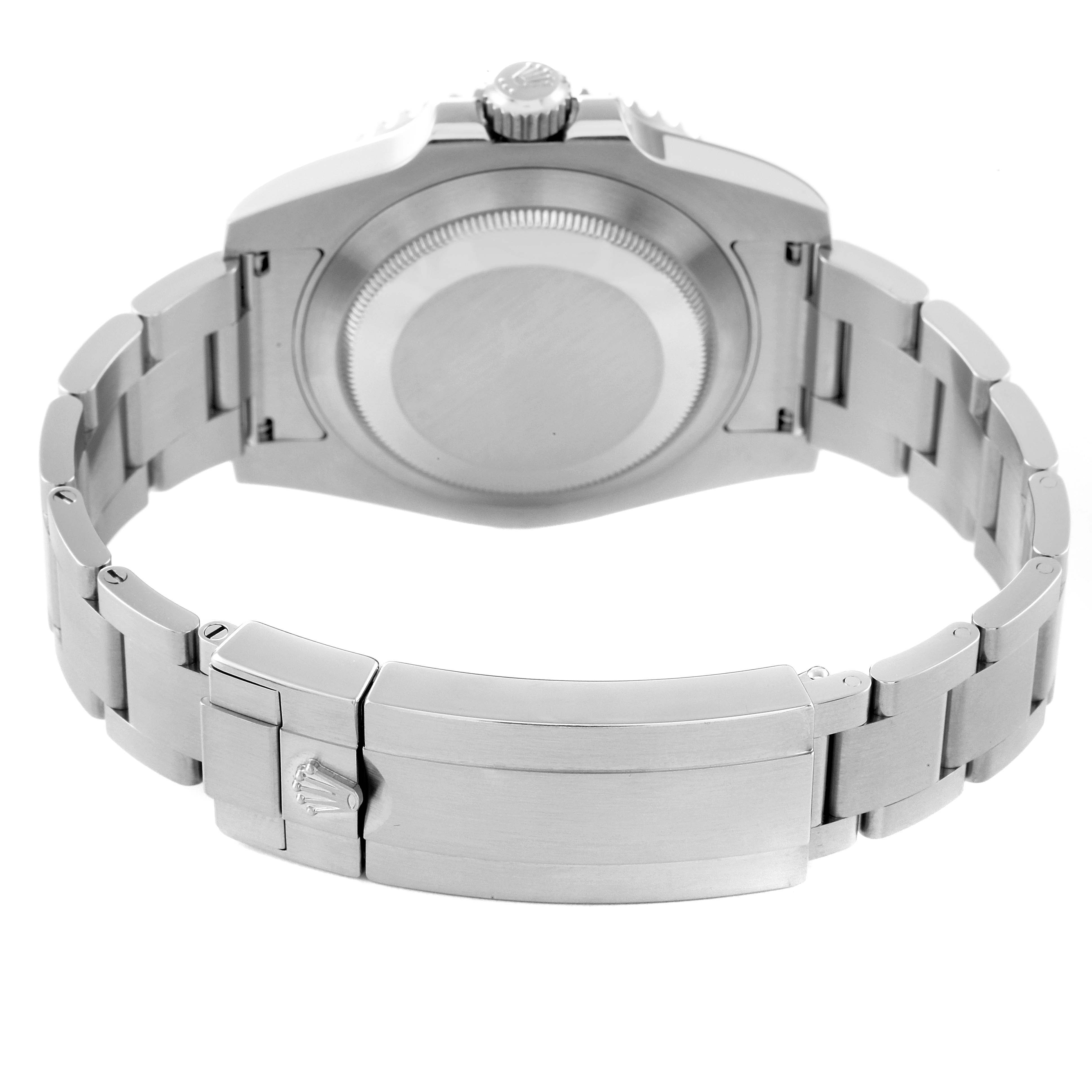 The image shows the back and clasp of a Rolex Submariner 116610LV Men's Stainless Steel Green Dial 116610LV Men's Stainless Steel Green Dial watch, highlighting the case and bracelet.