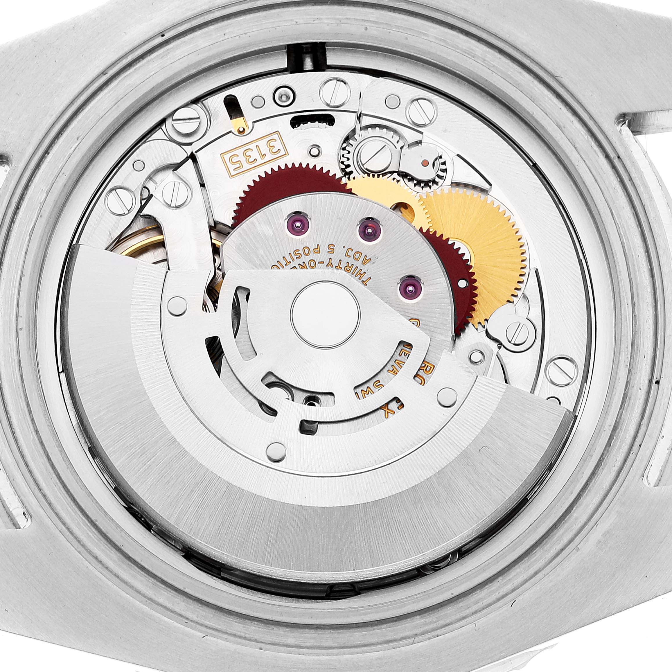 The image shows the internal mechanism of a Rolex Submariner 116610LV Men's Stainless Steel Green Dial 116610LV Men's Stainless Steel Green Dial watch from the back.