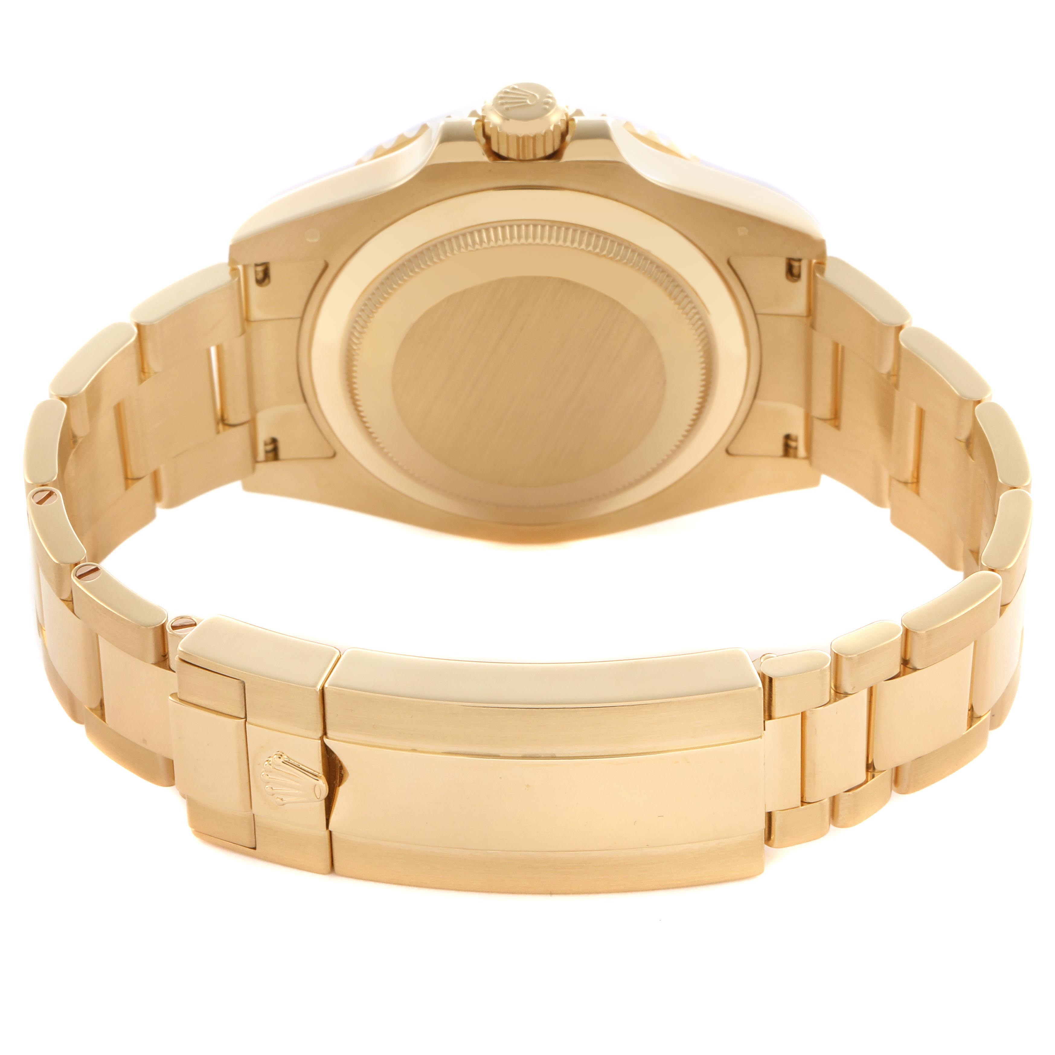 The image shows the back view of a Rolex Submariner 126618LB Men's Yellow Gold Blue Dial 126618LB Men's Yellow Gold Blue Dial, highlighting the case back, crown, and full bracelet.