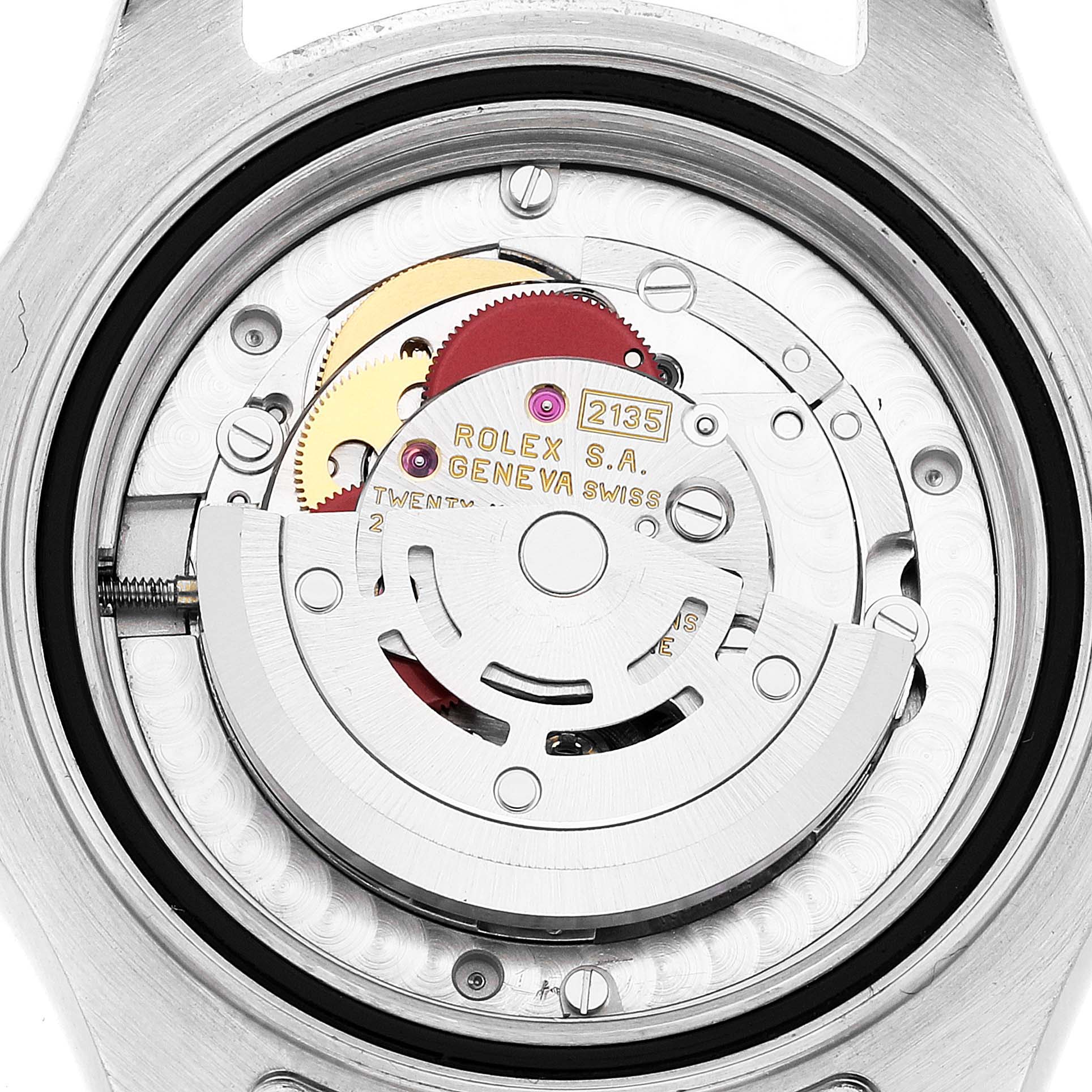 This image shows the internal movement parts of a Rolex Yacht-Master 68623 Men
s Steel and Gold (two tone) Grey Dial 68623 Men
s Steel and Gold (two tone) Grey Dial watch from a rear angle.